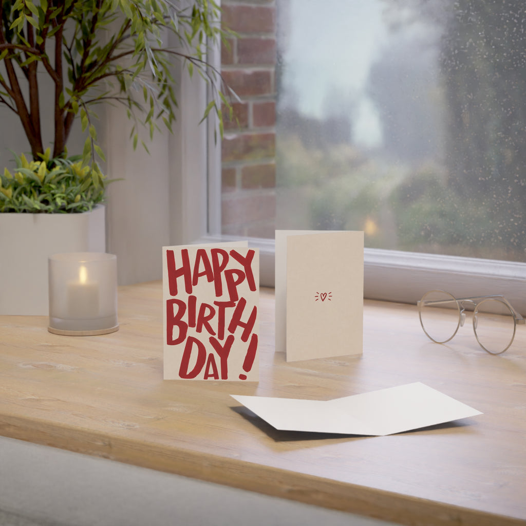 Birthday Greeting Cards - Bold Red "HAPPY BIRTHDAY!" Handlettered Set (1/10/30/50 pcs)