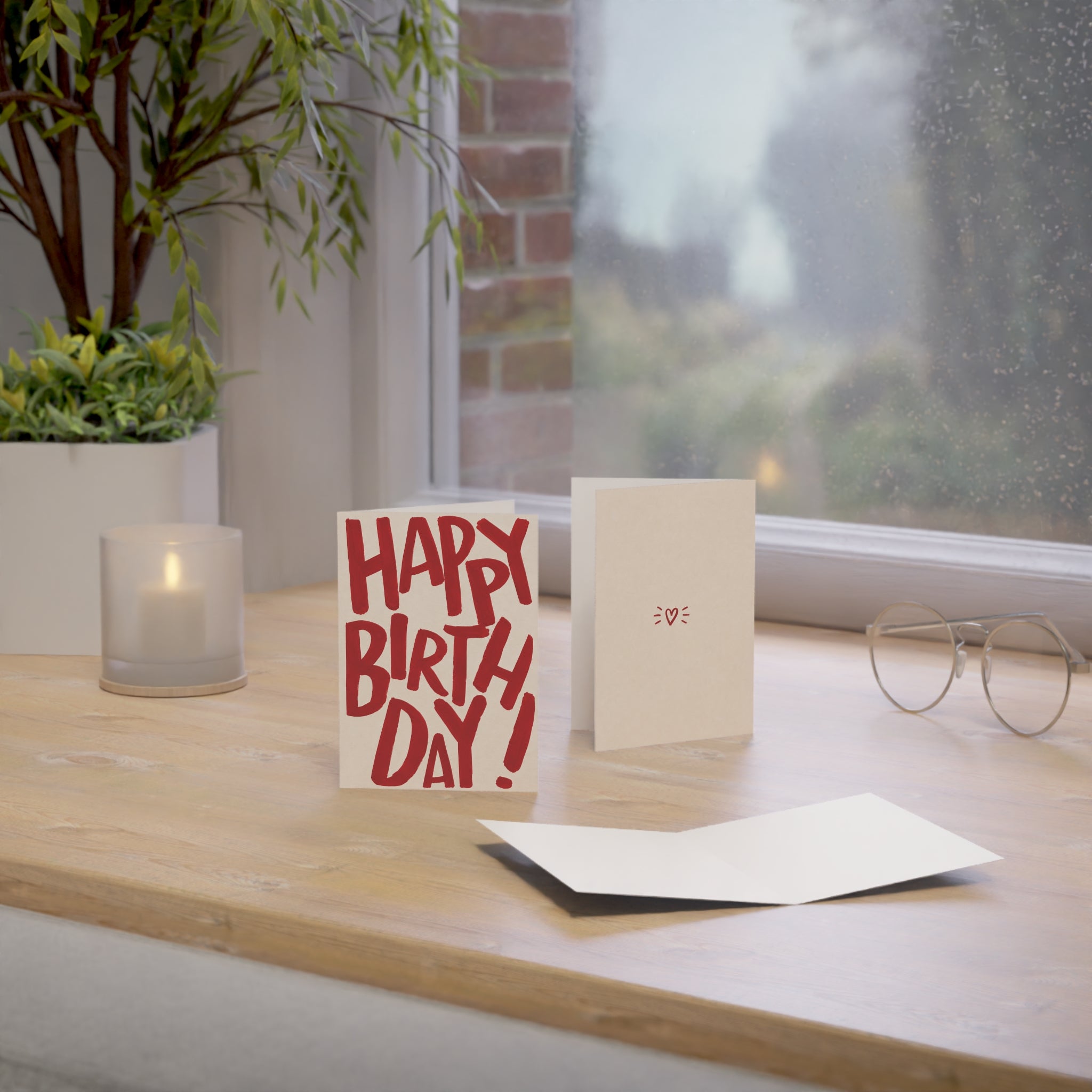 Birthday Greeting Cards - Bold Red "HAPPY BIRTHDAY!" Handlettered Set (1/10/30/50 pcs)
