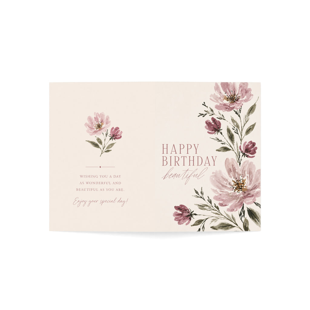 Floral "Happy Birthday Beautiful" Greeting Card — Pack of 1/10/30/50