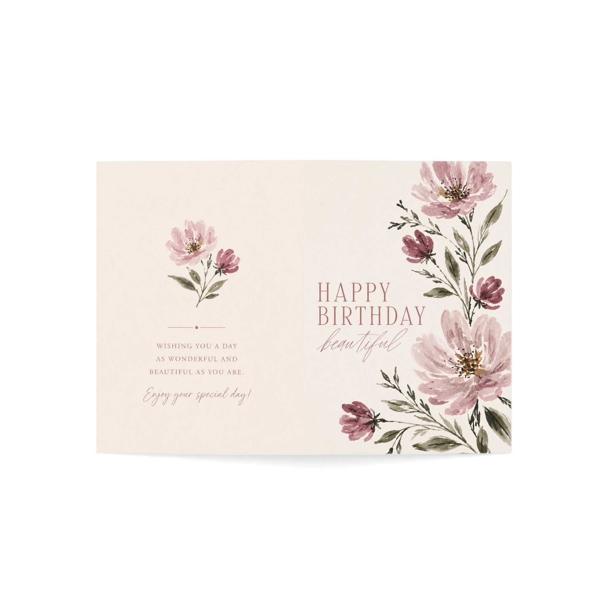 Floral "Happy Birthday Beautiful" Greeting Card — Pack of 1/10/30/50