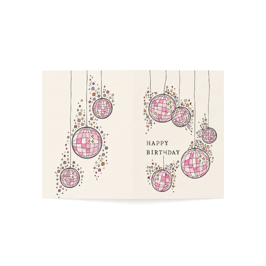 Happy Birthday Pink Disco Ball Greeting Card — Pack of 1/10/30/50