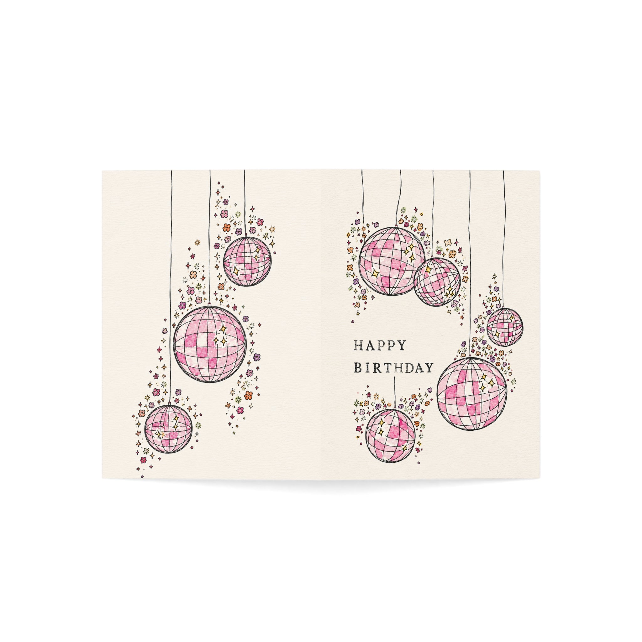 Happy Birthday Pink Disco Ball Greeting Card — Pack of 1/10/30/50