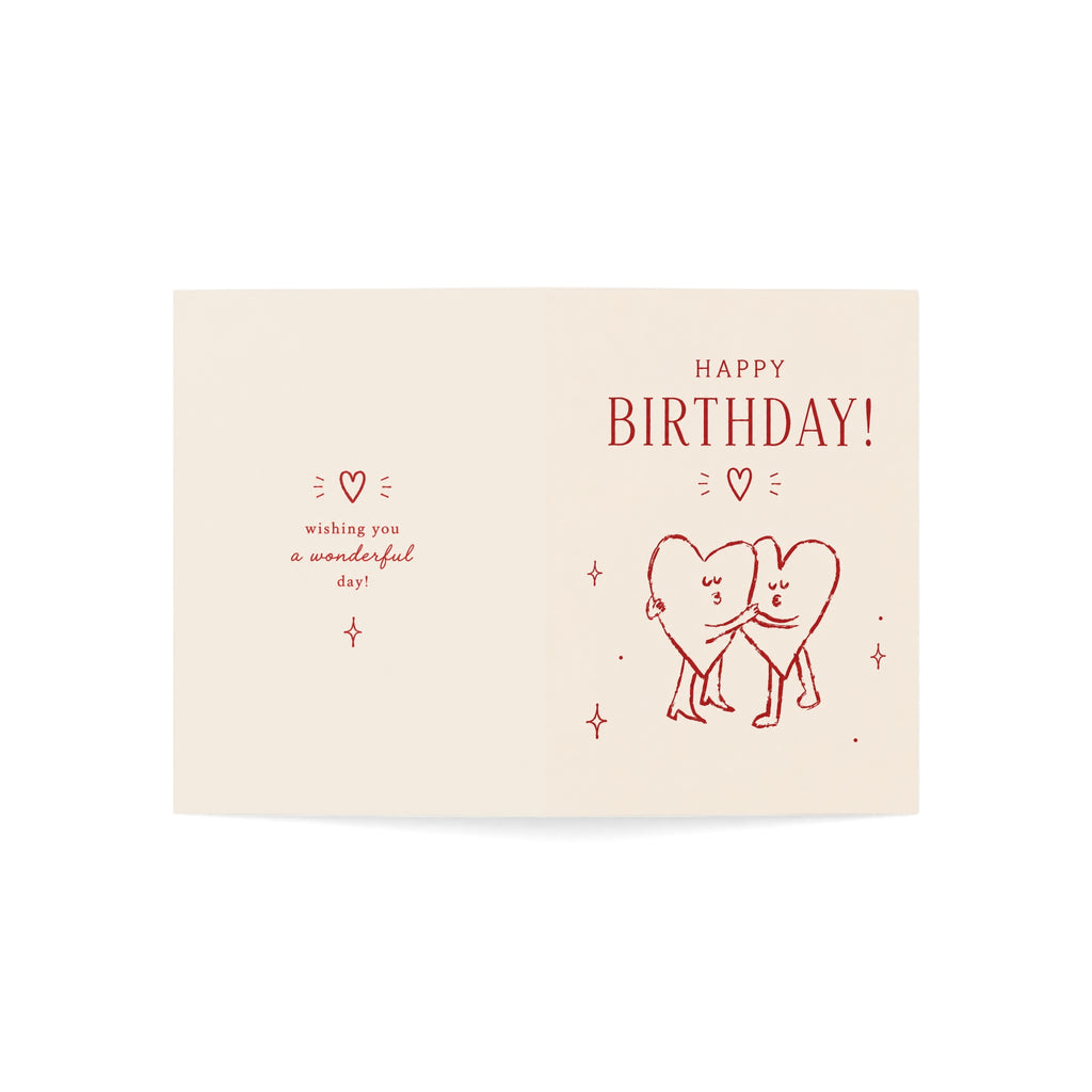 Birthday Greeting Card — Cute Hugging Hearts Design (Single or Bulk Pack)