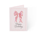 Pink Bow "Happy Birthday" Greeting Card — Elegant Feminine Birthday Cards (1, 10, 30, 50 pcs)