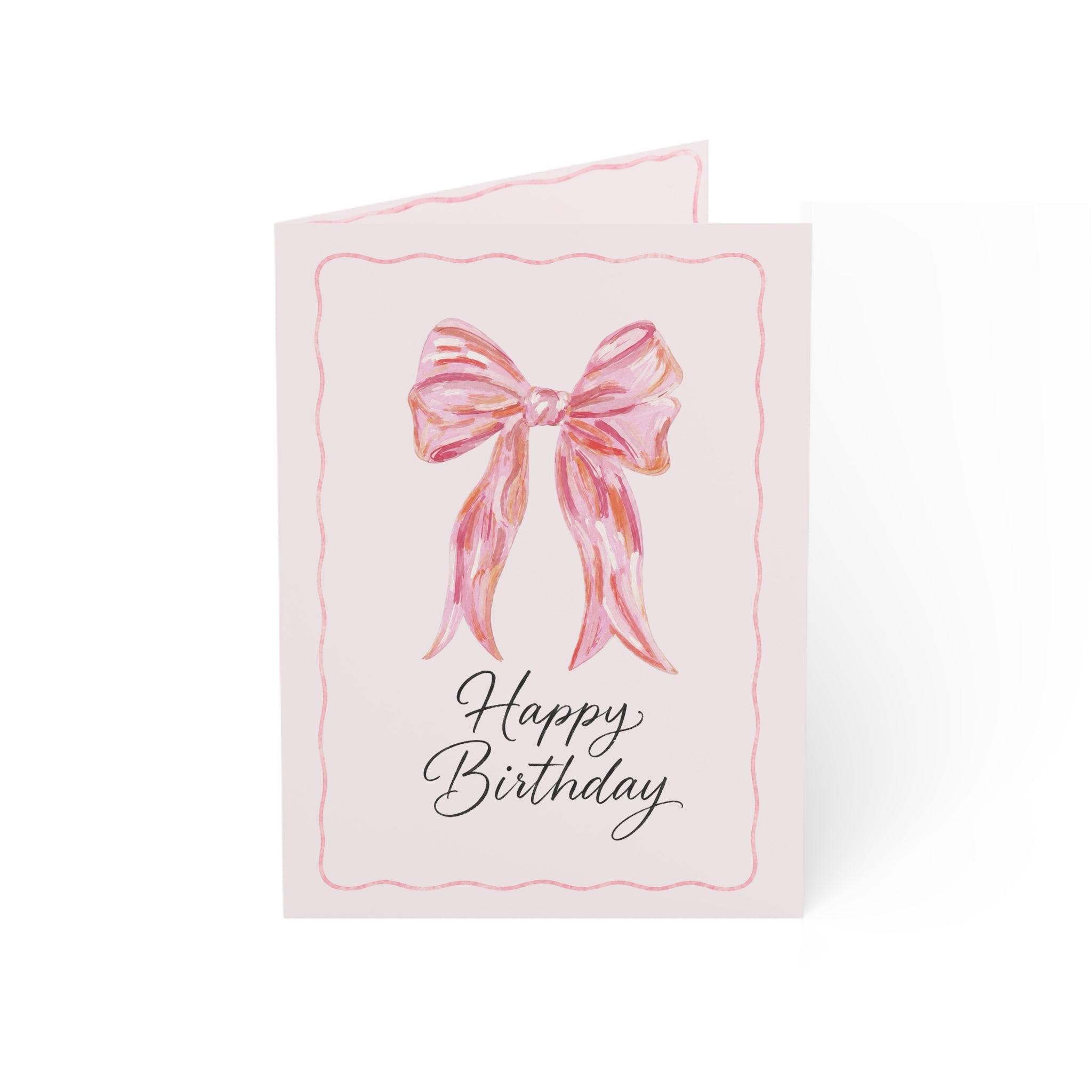 Pink Bow "Happy Birthday" Greeting Card — Elegant Feminine Birthday Cards (1, 10, 30, 50 pcs)