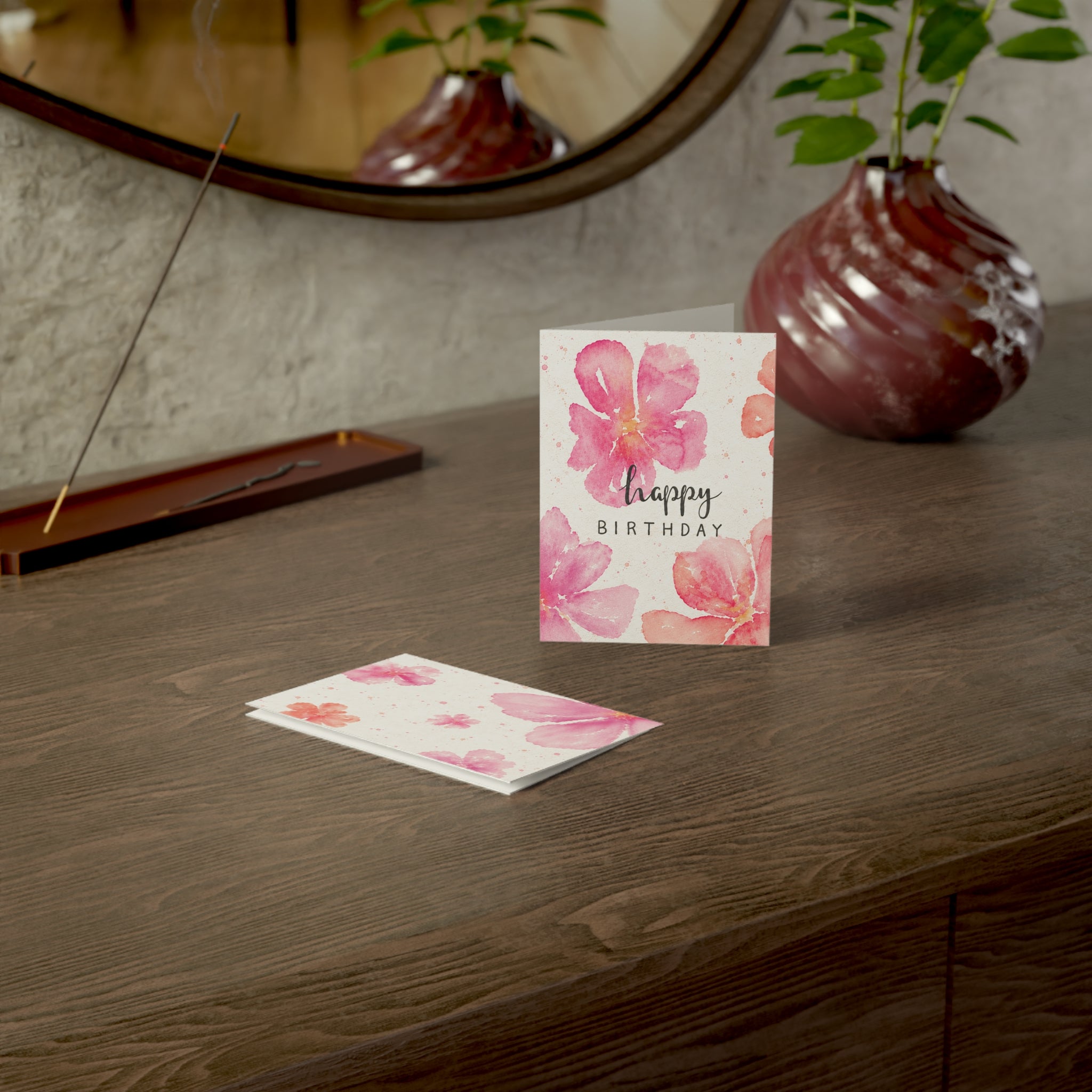 Birthday Cards — Pink Watercolor Floral Greeting Cards (Pack of 1, 10, 30, 50)