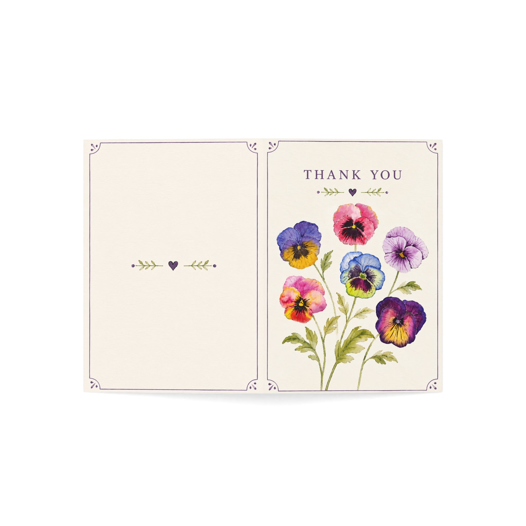 Thank You Pansy Floral Greeting Cards — Blank Inside (Set of 1, 10, 30, 50)