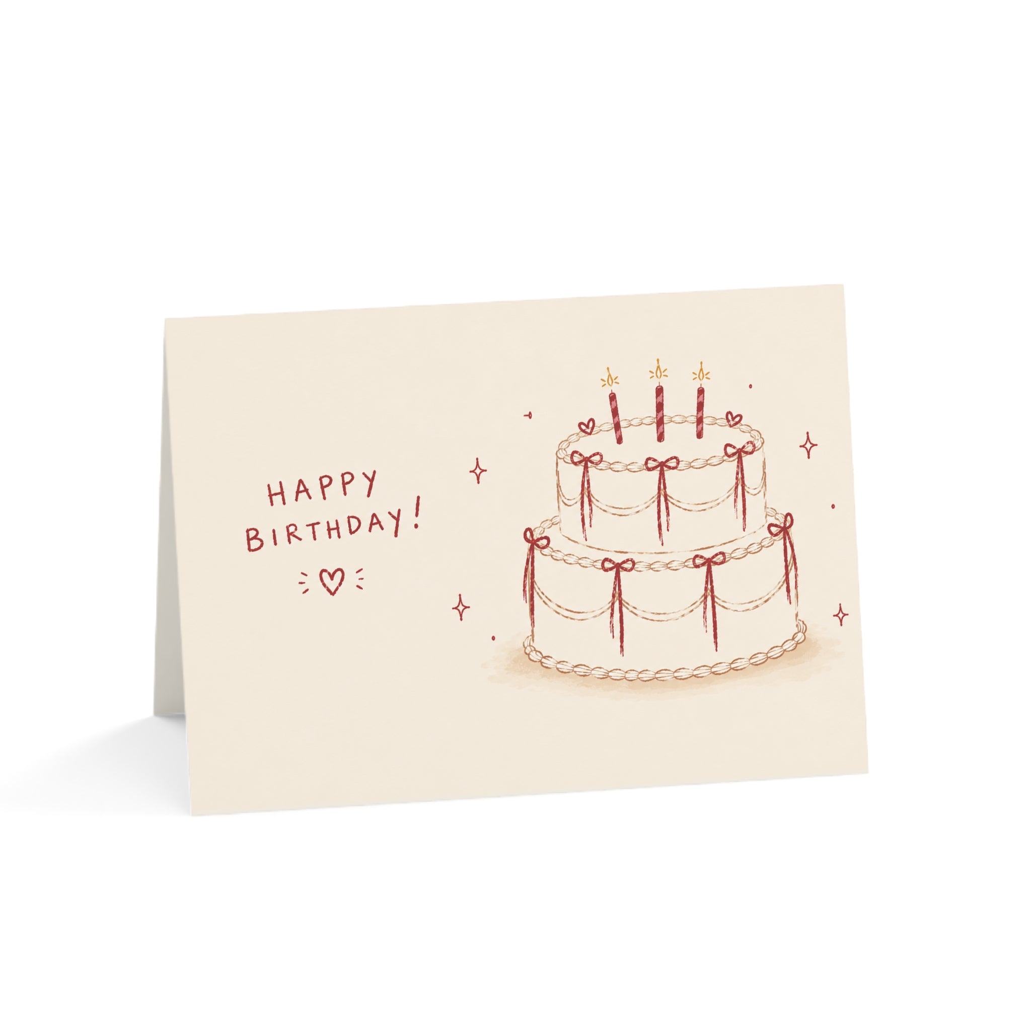 Birthday Greeting Cards — Cute Hand-Drawn Cake Design (Pack of 1, 10, 30, 50)