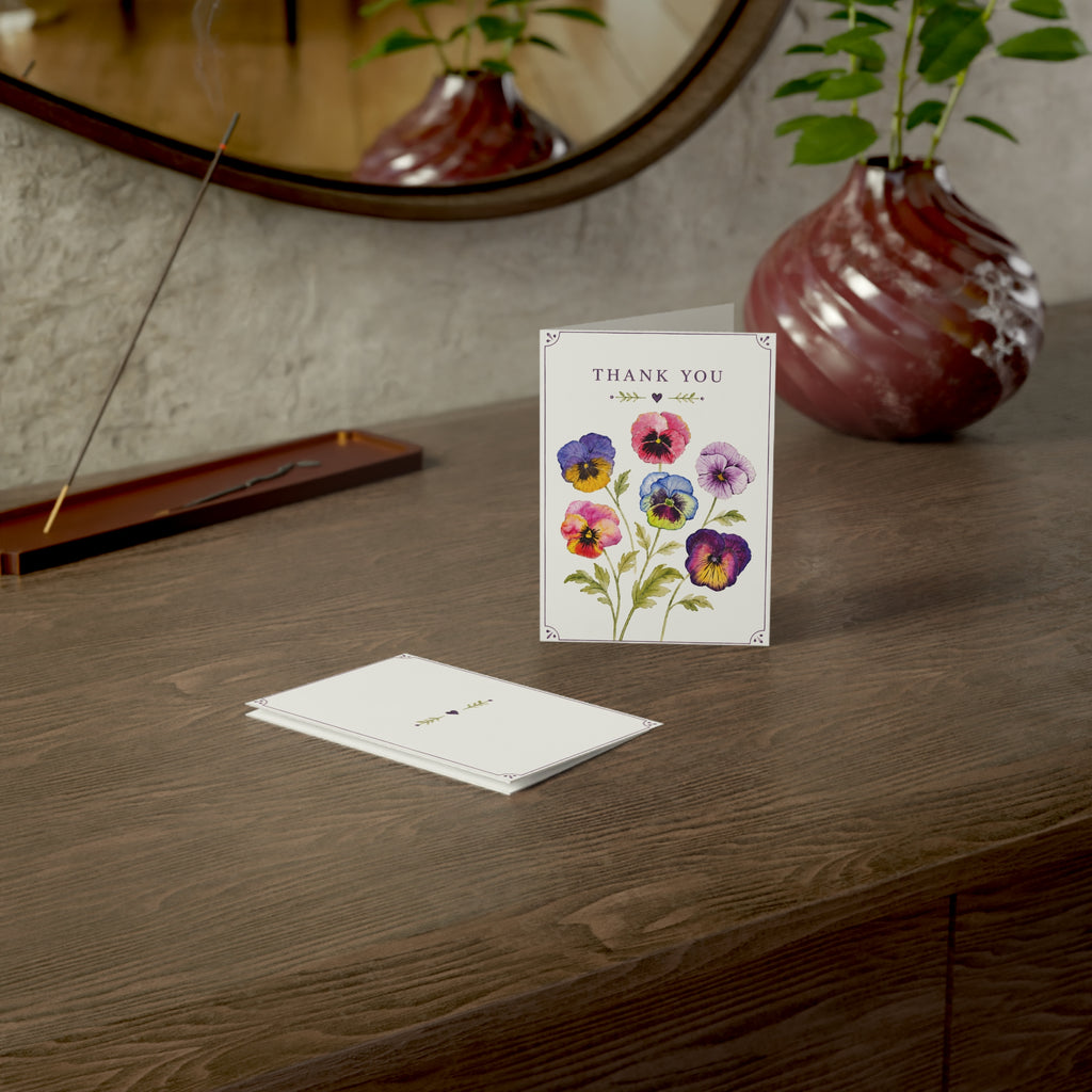 Thank You Pansy Floral Greeting Cards — Blank Inside (Set of 1, 10, 30, 50)