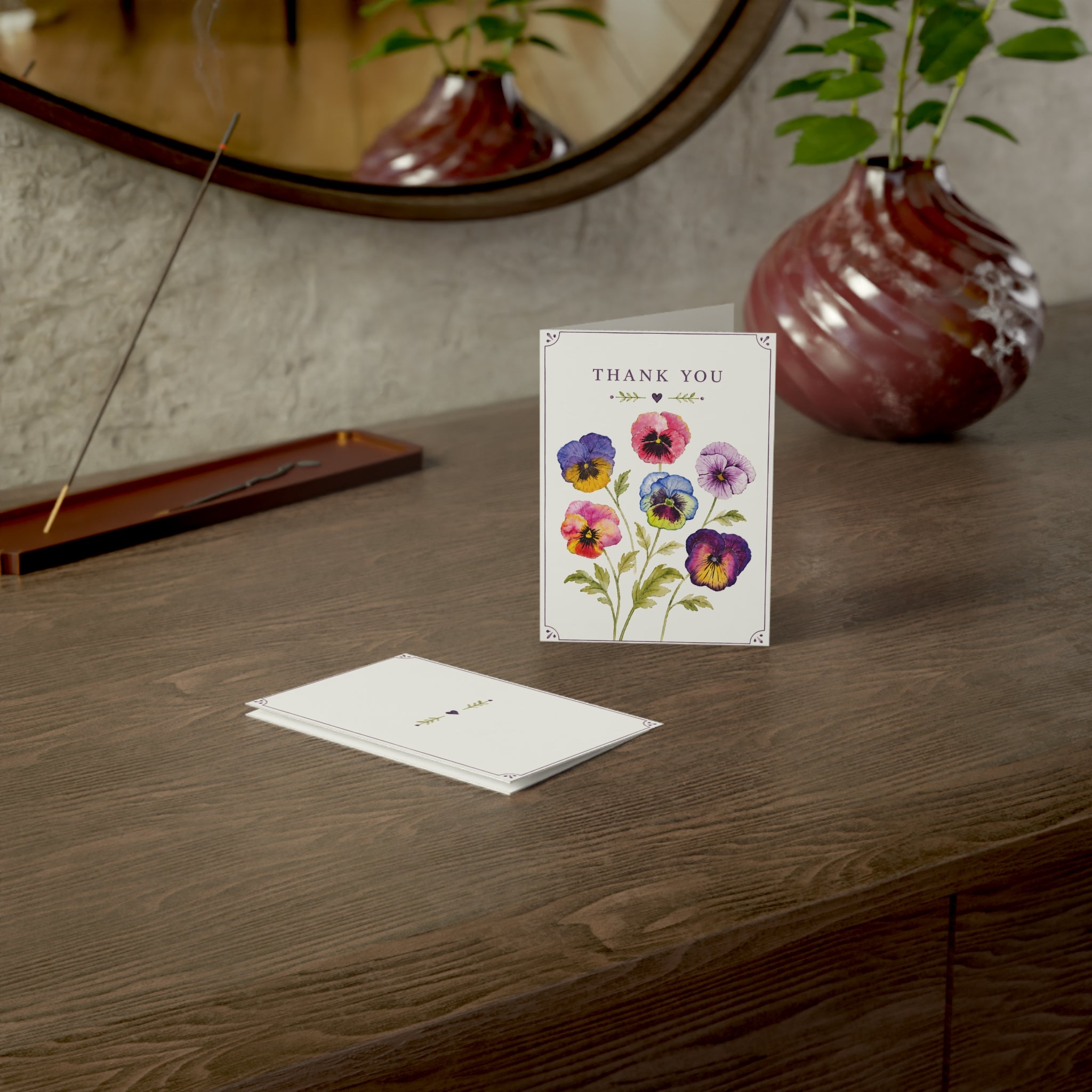 Thank You Pansy Floral Greeting Cards — Blank Inside (Set of 1, 10, 30, 50)