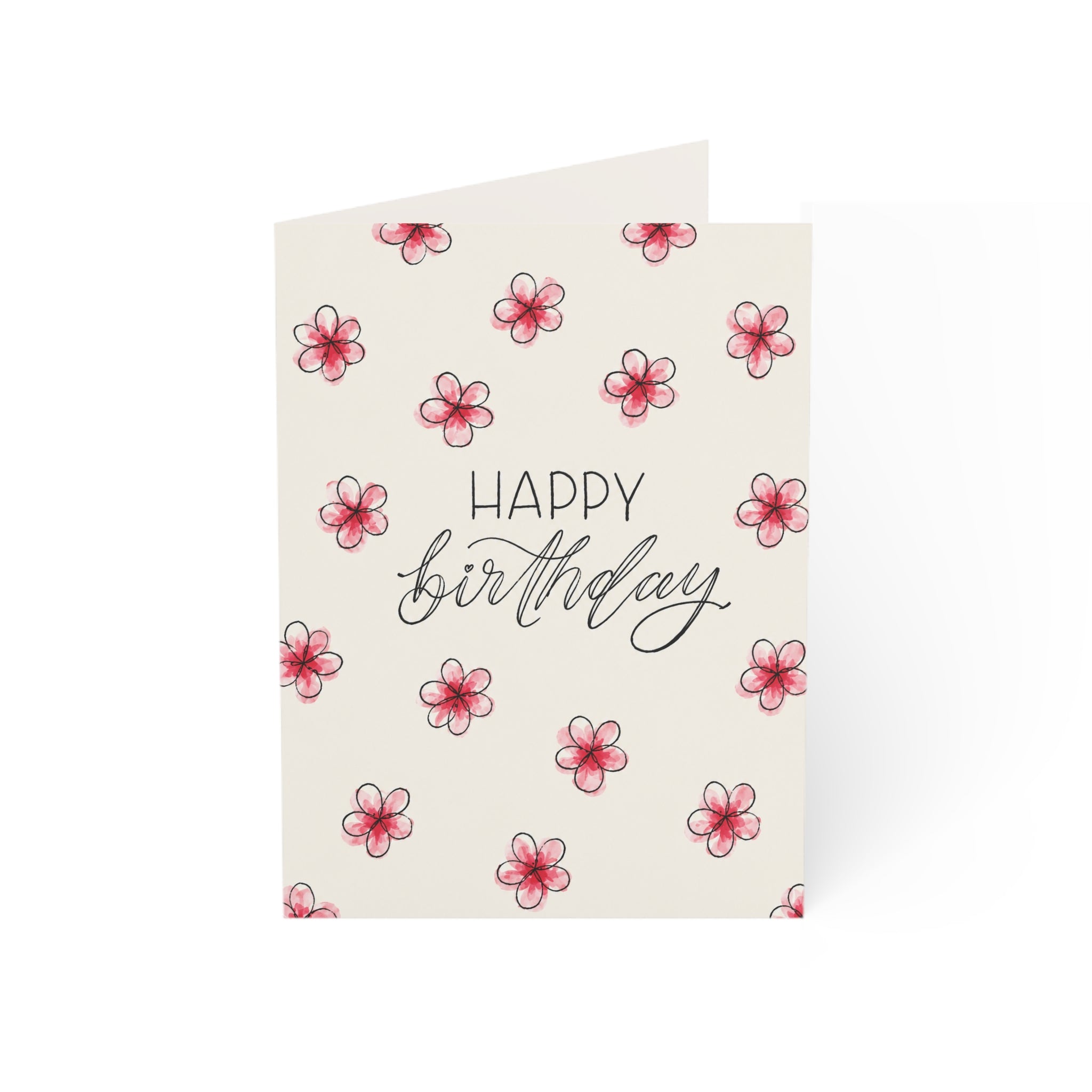 Happy Birthday Floral Greeting Card — Pink Watercolor Flowers (Pack of 1/10/30/50)