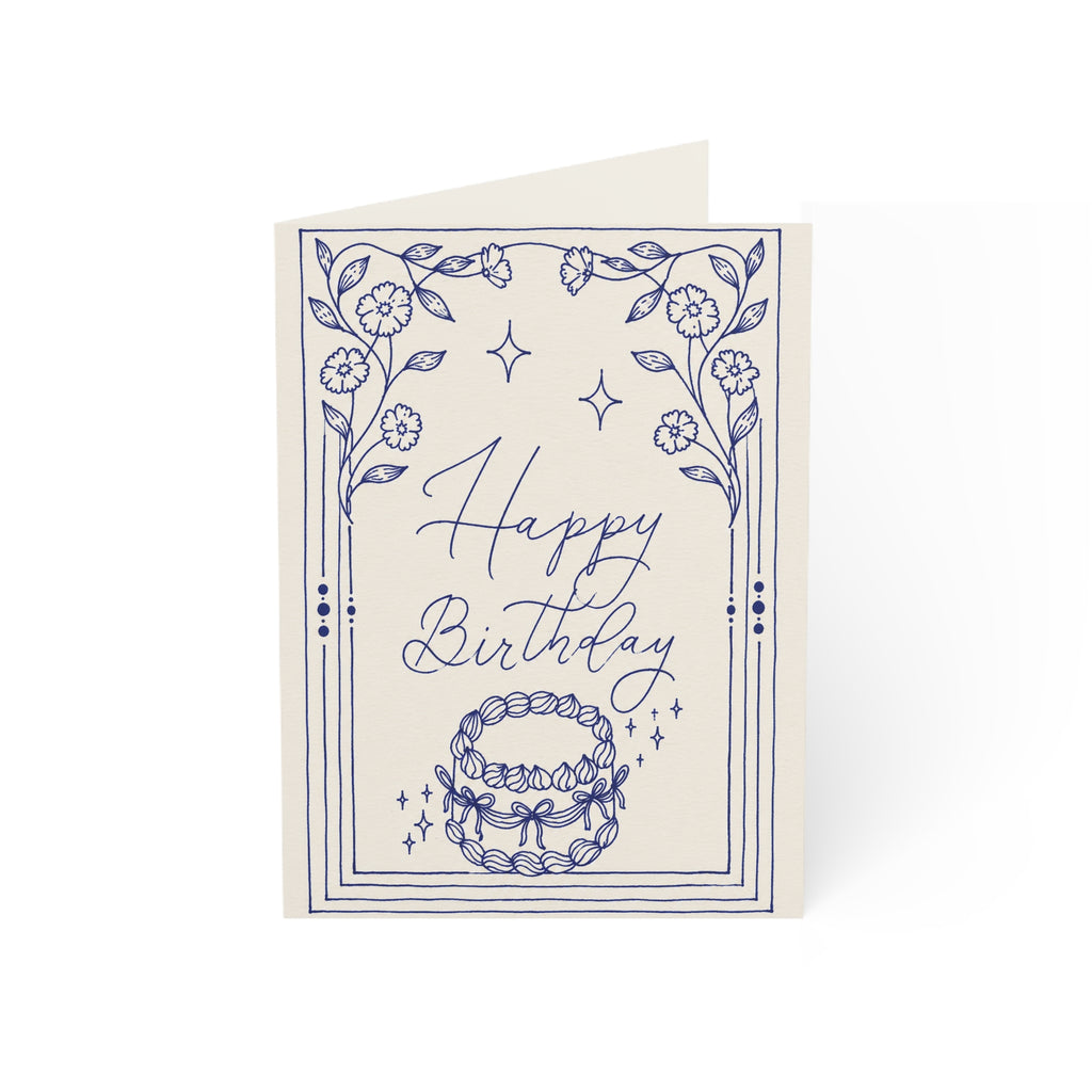 Birthday Greeting Card — Hand-Drawn Floral Cake Design (Single or Bulk Packs)