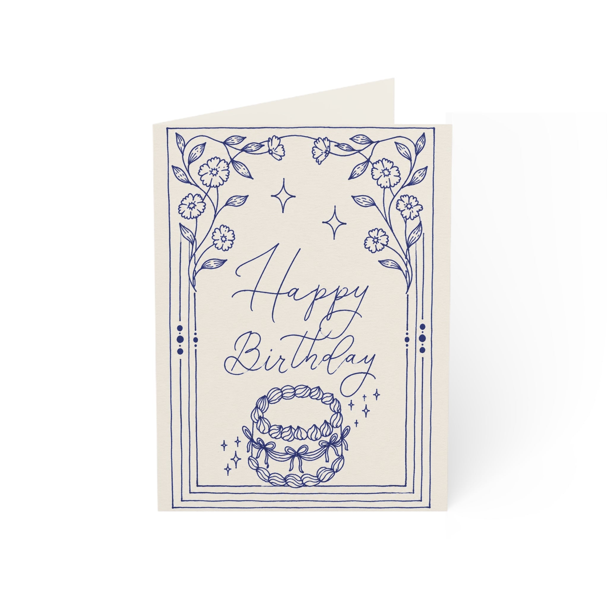 Birthday Greeting Card — Hand-Drawn Floral Cake Design (Single or Bulk Packs)