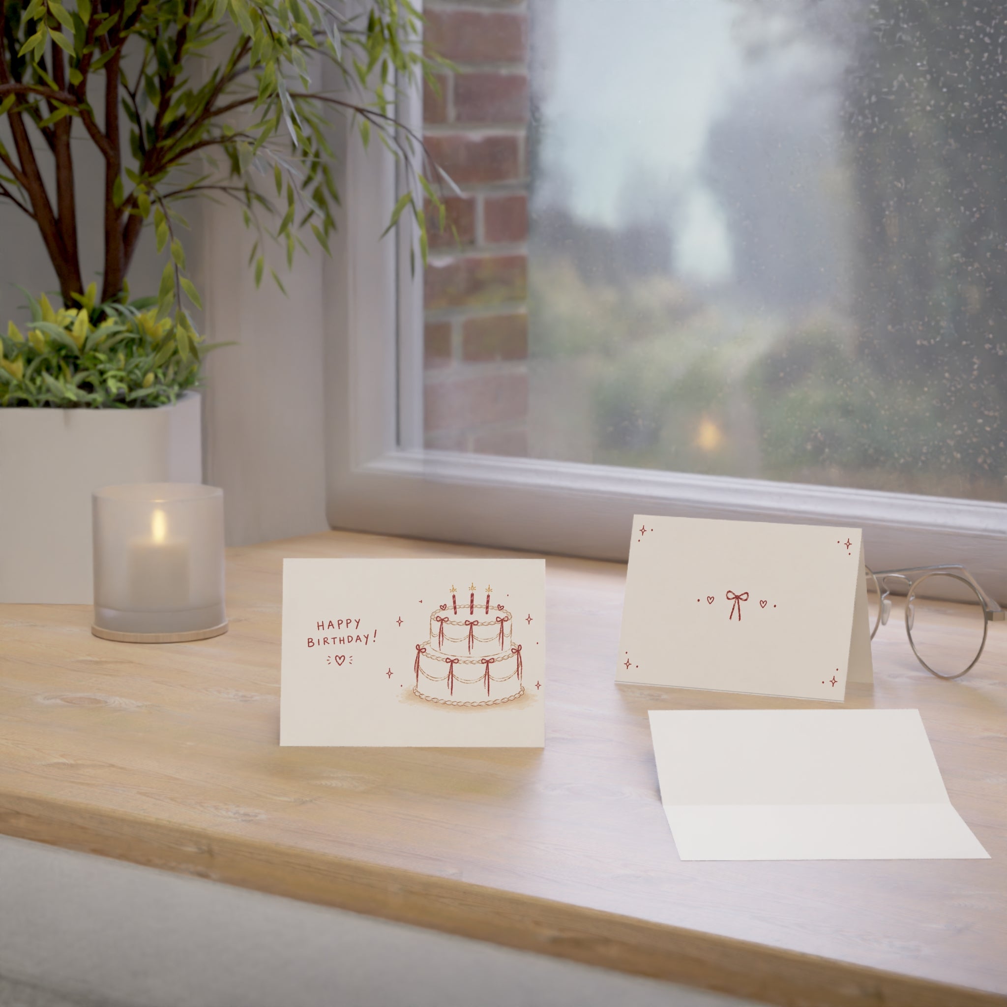 Birthday Greeting Cards — Cute Hand-Drawn Cake Design (Pack of 1, 10, 30, 50)