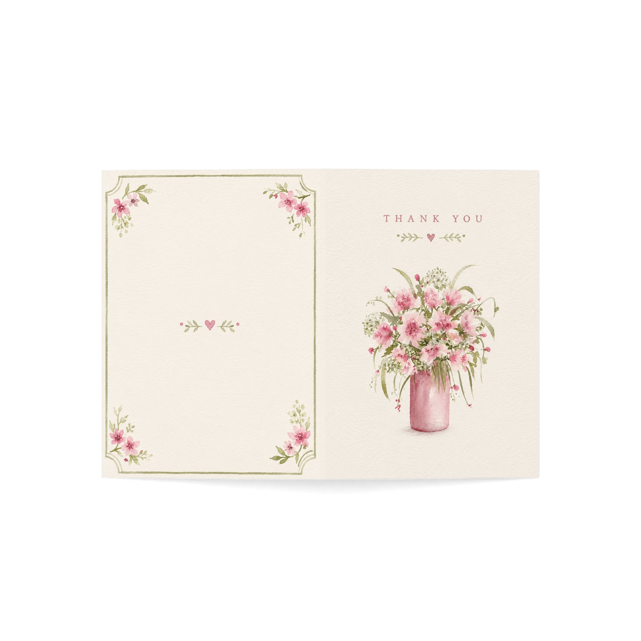 Thank You Floral Greeting Cards — Pink Bouquet Blank Inside (1/10/30/50 pcs)
