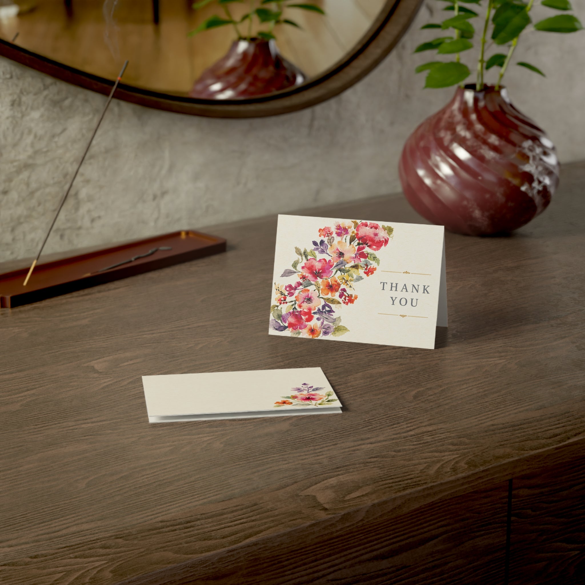 Floral Thank You Greeting Cards — Watercolor Flower Note Cards (Pack of 1/10/30/50)