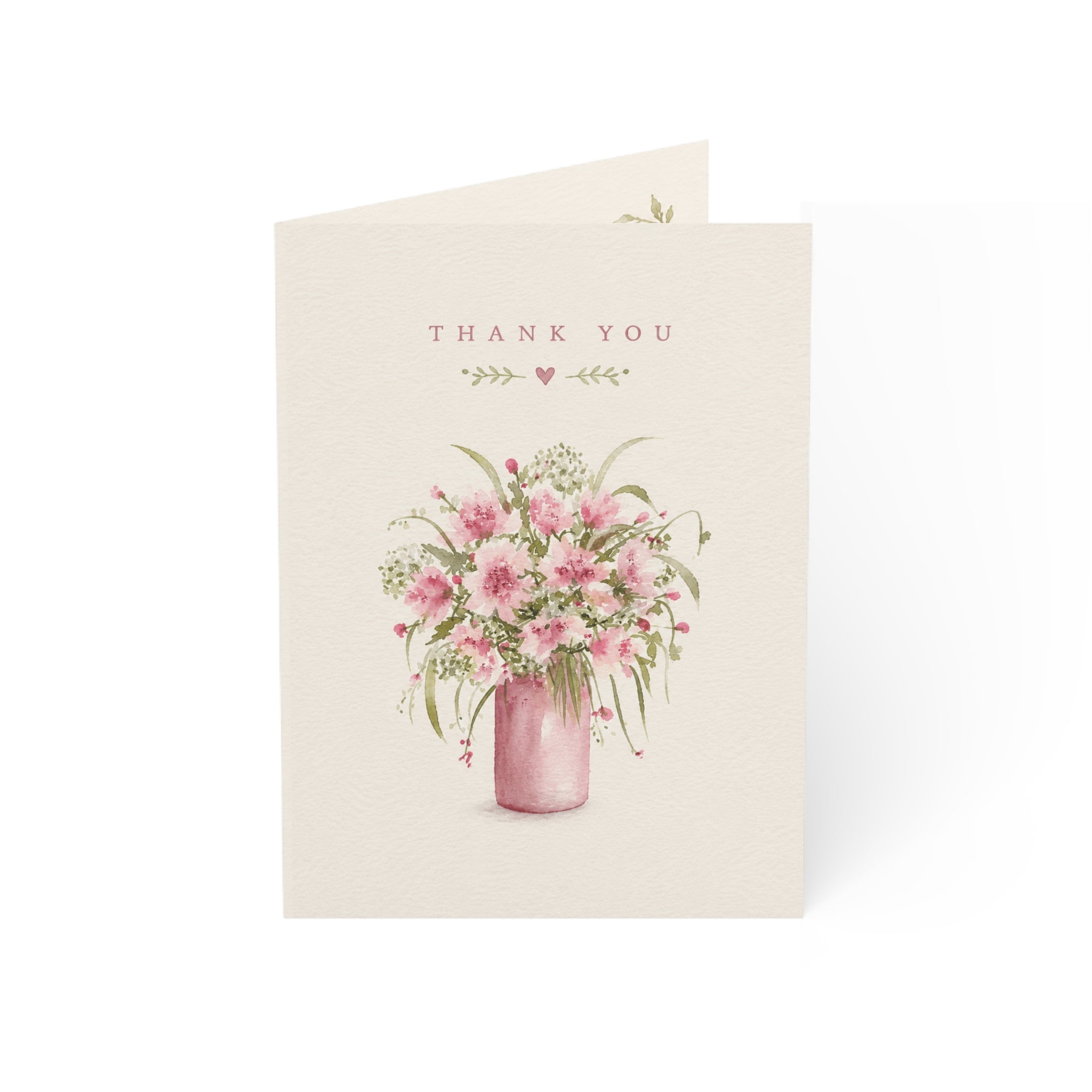 Thank You Floral Greeting Cards — Pink Bouquet Blank Inside (1/10/30/50 pcs)