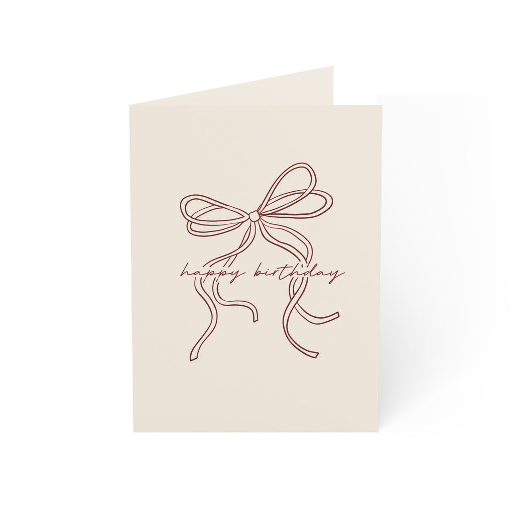 Minimalist 'Happy Birthday' Bow Greeting Cards - Neutral Folded Cards (1 / 10 / 30 / 50pcs)
