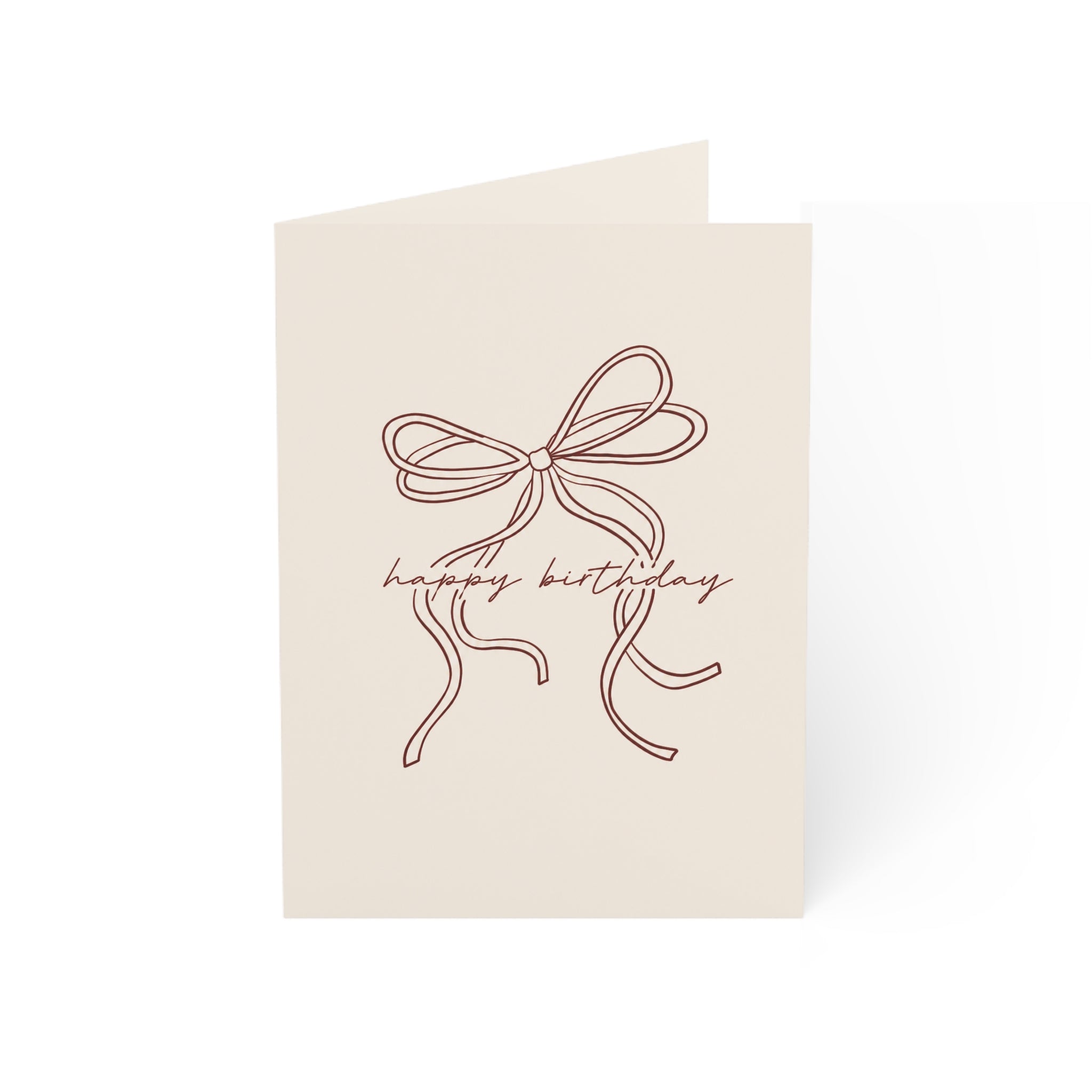 Minimalist 'Happy Birthday' Bow Greeting Cards - Neutral Folded Cards (1 / 10 / 30 / 50pcs)