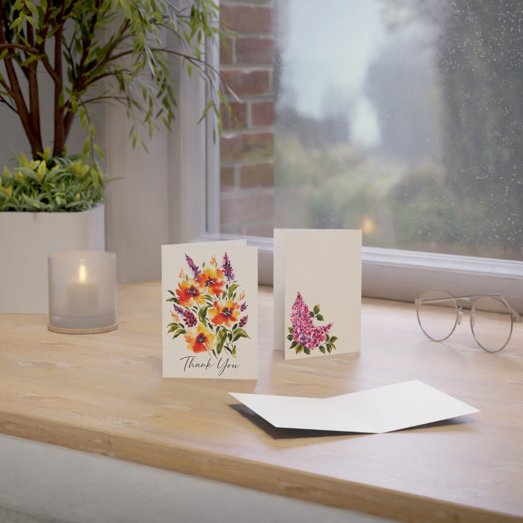 Thank You Floral Greeting Cards — Watercolor Bouquet Note Cards (1/10/30/50 pcs)