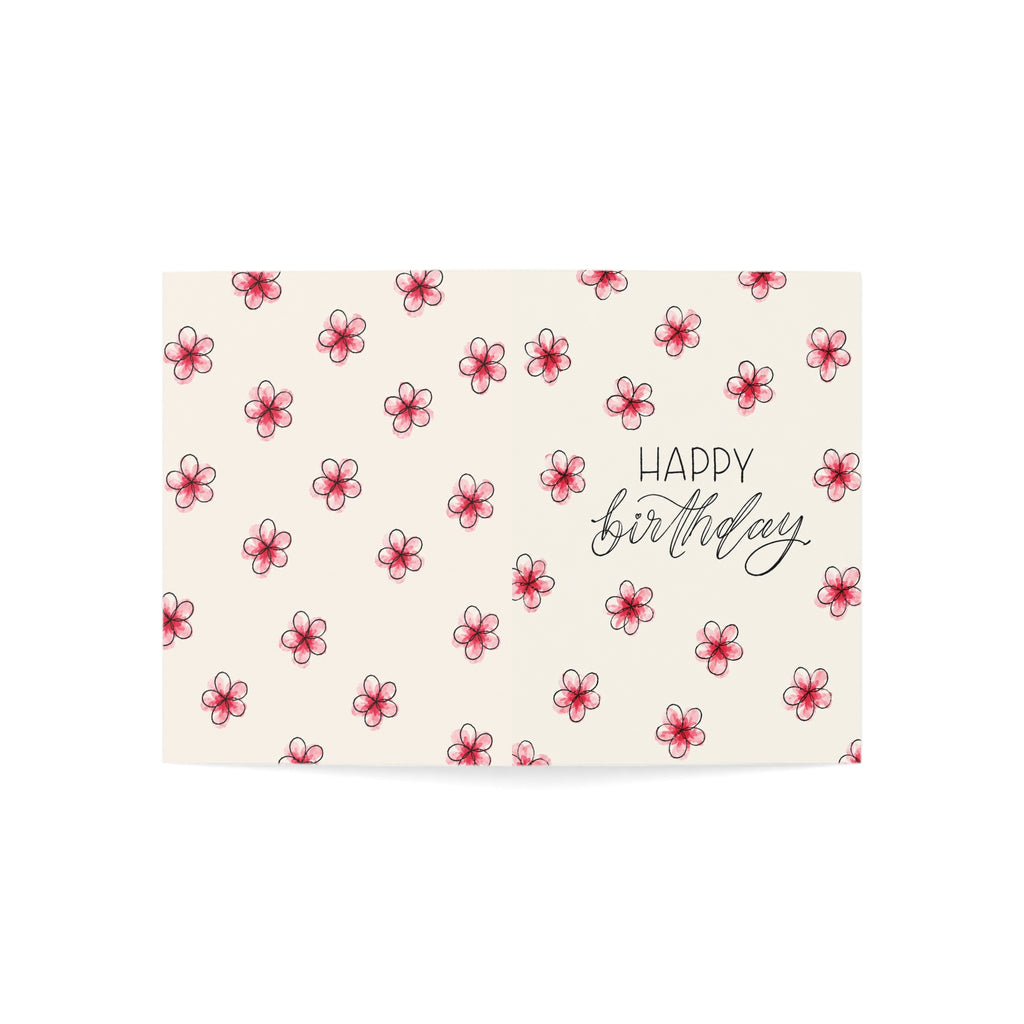 Happy Birthday Floral Greeting Card — Pink Watercolor Flowers (Pack of 1/10/30/50)