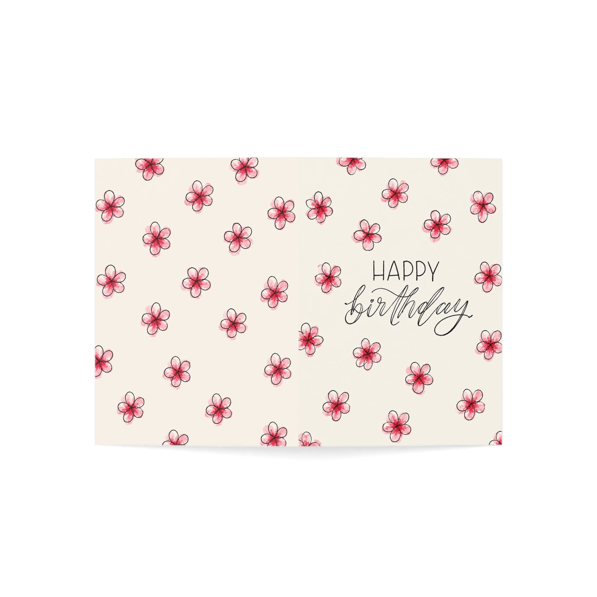 Happy Birthday Floral Greeting Card — Pink Watercolor Flowers (Pack of 1/10/30/50)