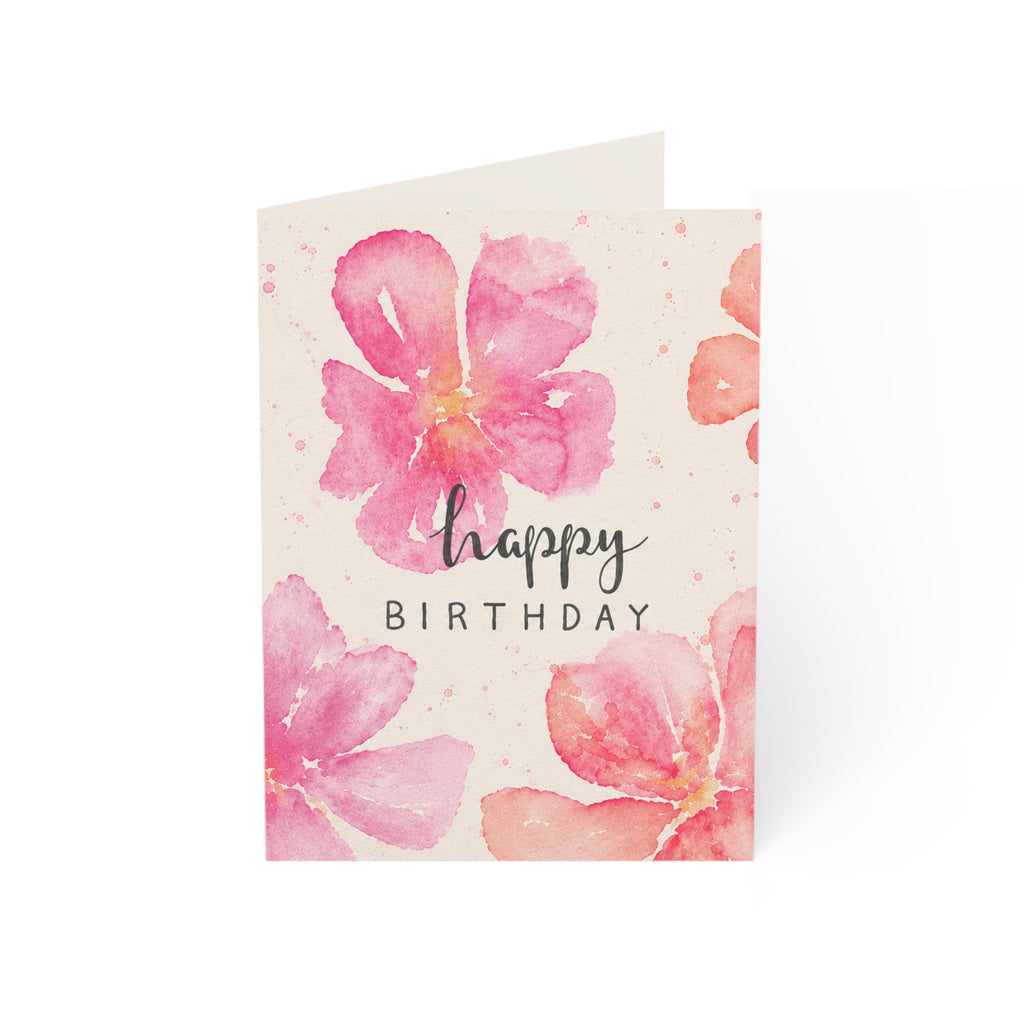 Birthday Cards — Pink Watercolor Floral Greeting Cards (Pack of 1, 10, 30, 50)