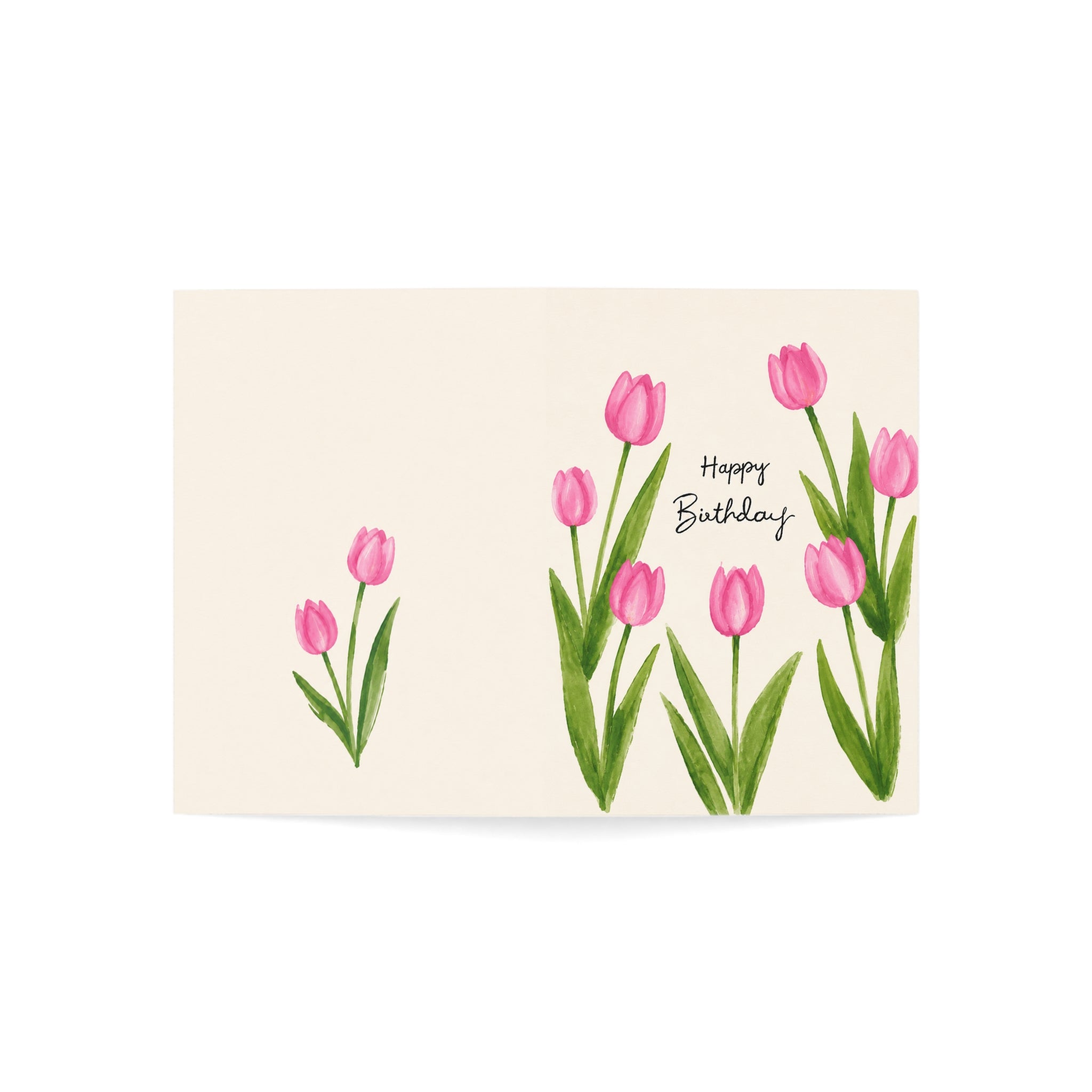 Birthday Tulip Greeting Card — Pink Watercolor Floral Cards (Single or Bulk Packs)