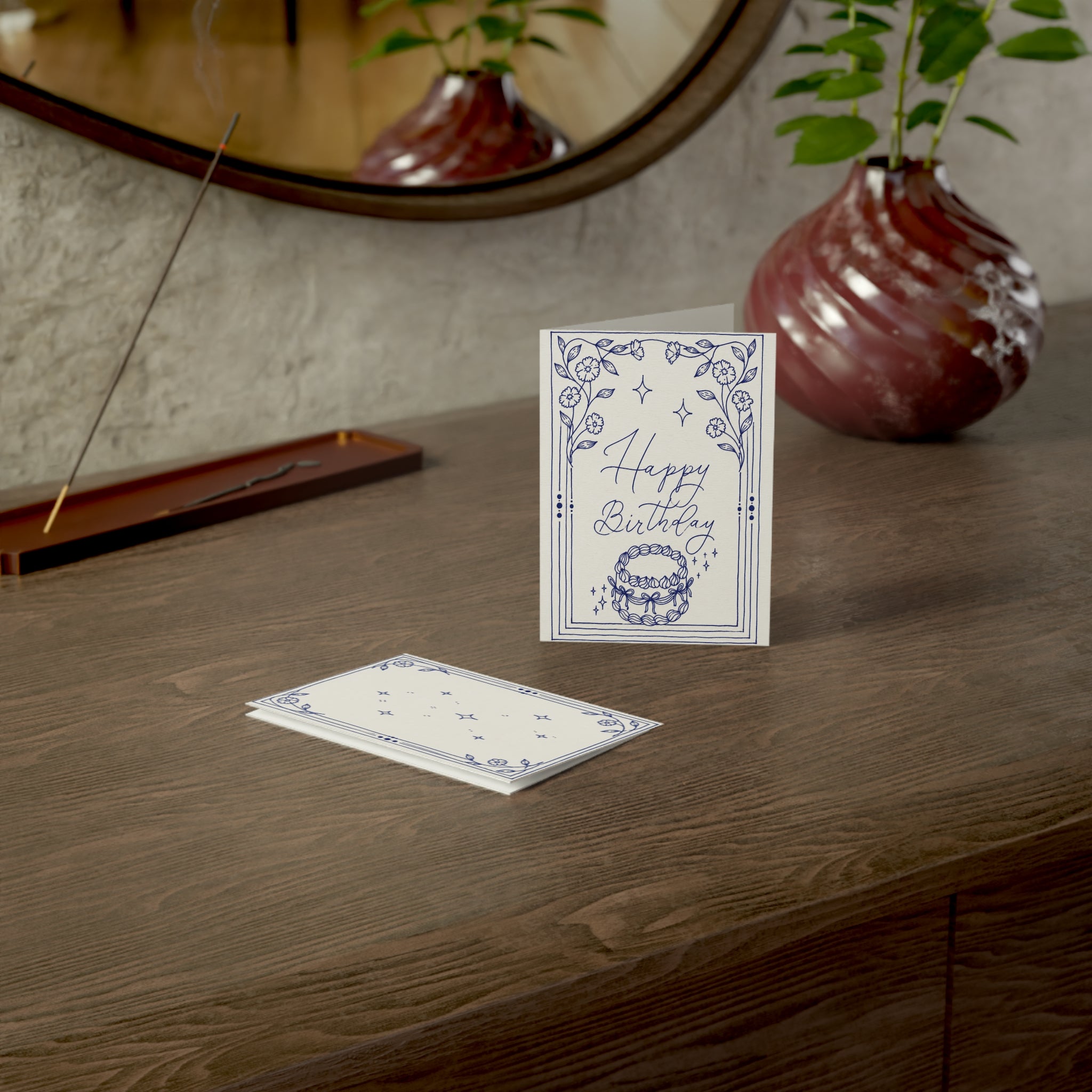 Birthday Greeting Card — Hand-Drawn Floral Cake Design (Single or Bulk Packs)
