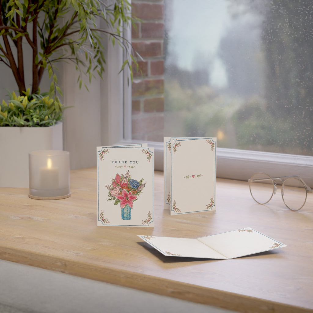 Thank You Floral Greeting Cards — Bouquet Watercolor Note Cards (1/10/30/50pcs)