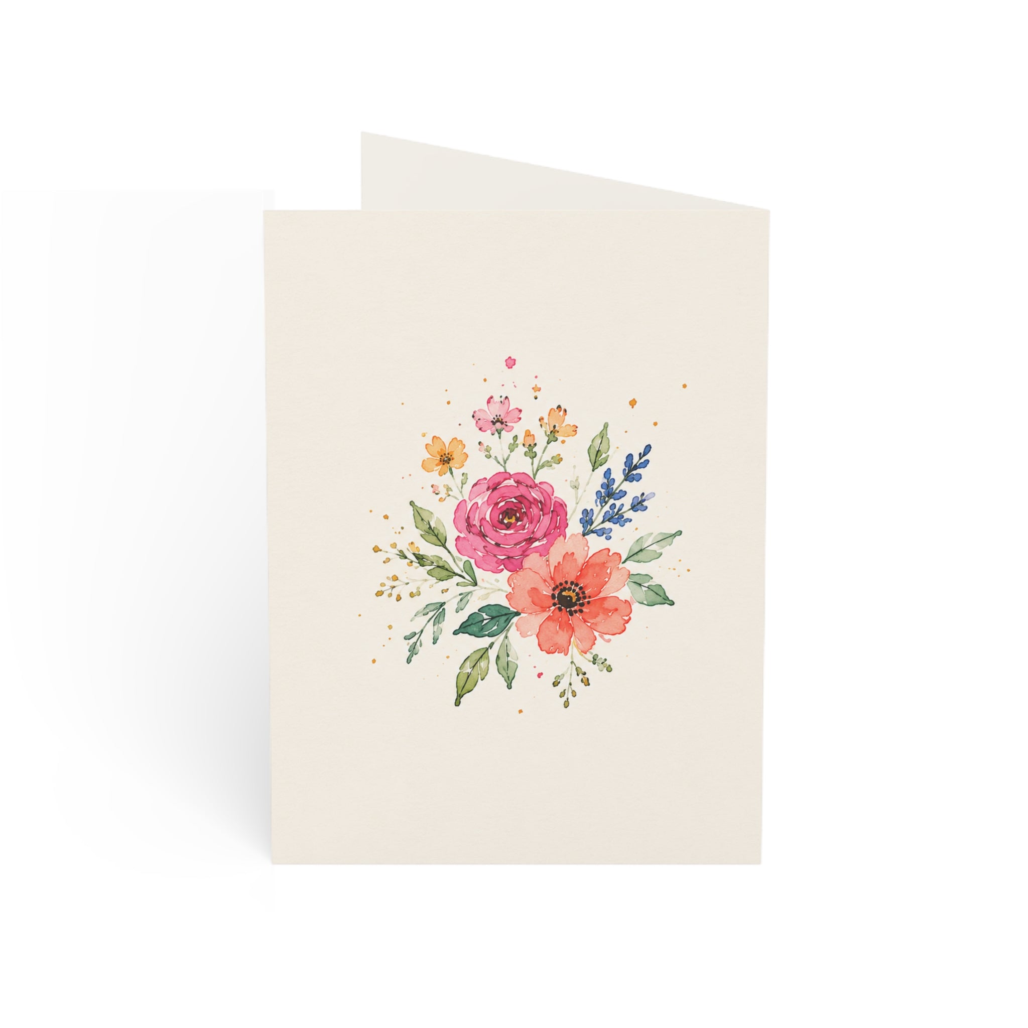 Floral Happy Birthday Greeting Cards — Watercolor Flower Wreath (1/10/30/50 Pack)