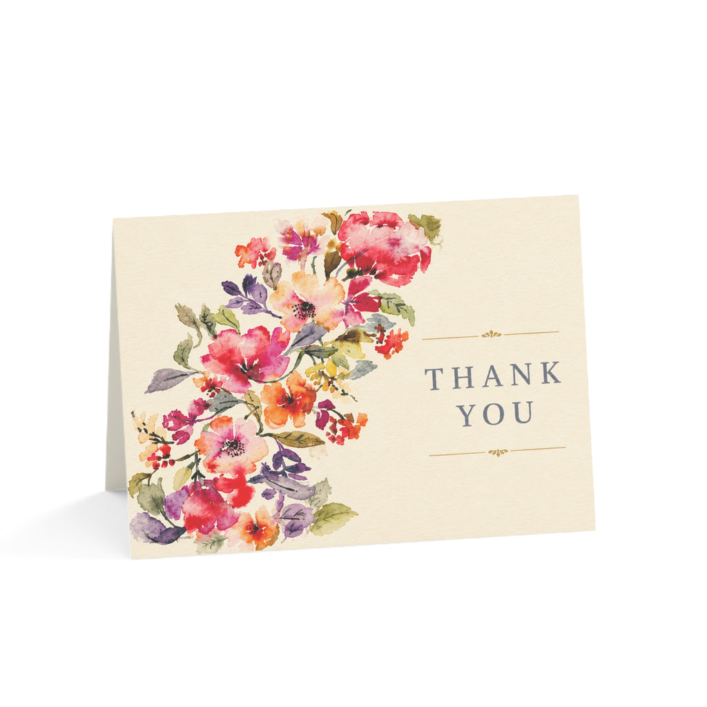 Floral Thank You Greeting Cards — Watercolor Flower Note Cards (Pack of 1/10/30/50)