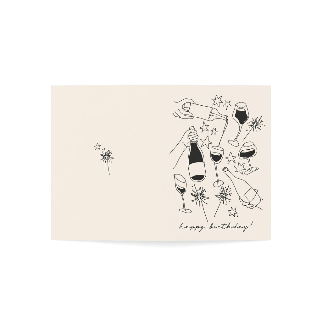 Birthday Cheers Greeting Card — Champagne & Glasses Celebration