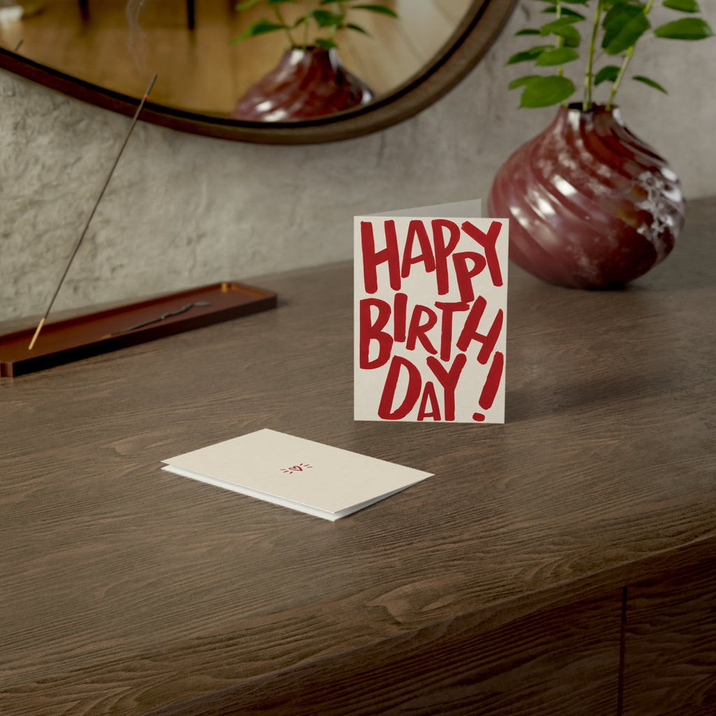 Birthday Greeting Cards - Bold Red "HAPPY BIRTHDAY!" Handlettered Set (1/10/30/50 pcs)