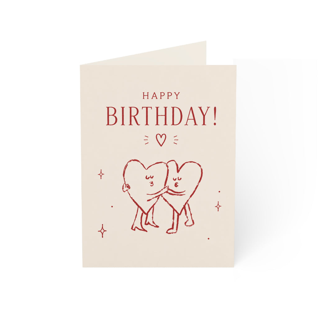 Birthday Greeting Card — Cute Hugging Hearts Design (Single or Bulk Pack)