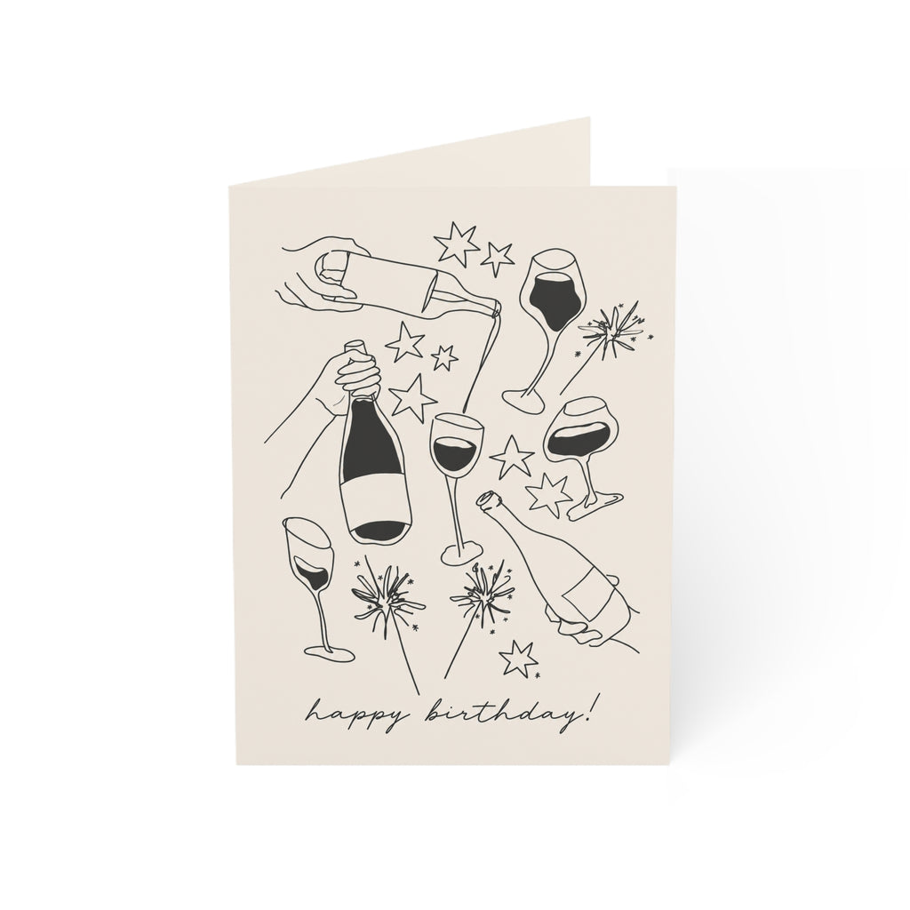 Birthday Cheers Greeting Card — Champagne & Glasses Celebration