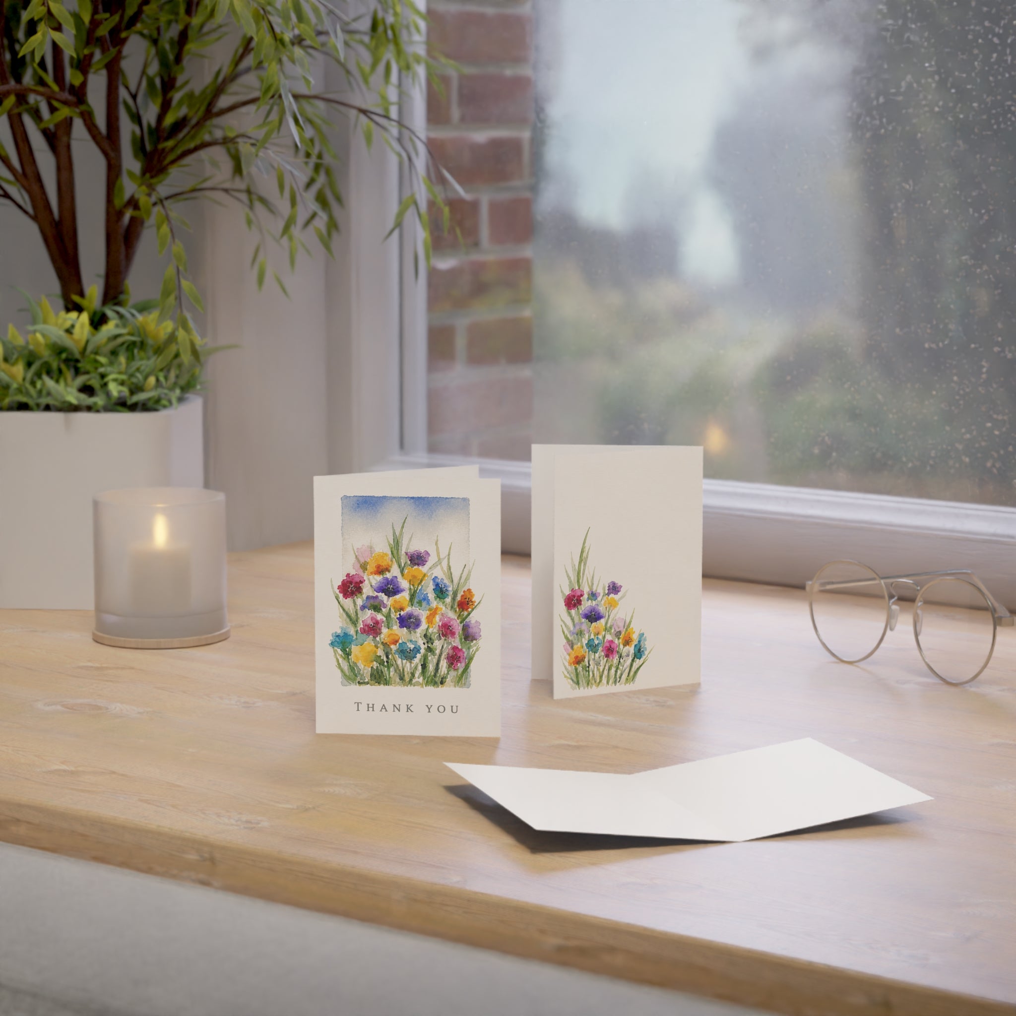 Thank You Floral Watercolor Greeting Cards — Blank Inside (1 / 10 / 30 / 50pcs)