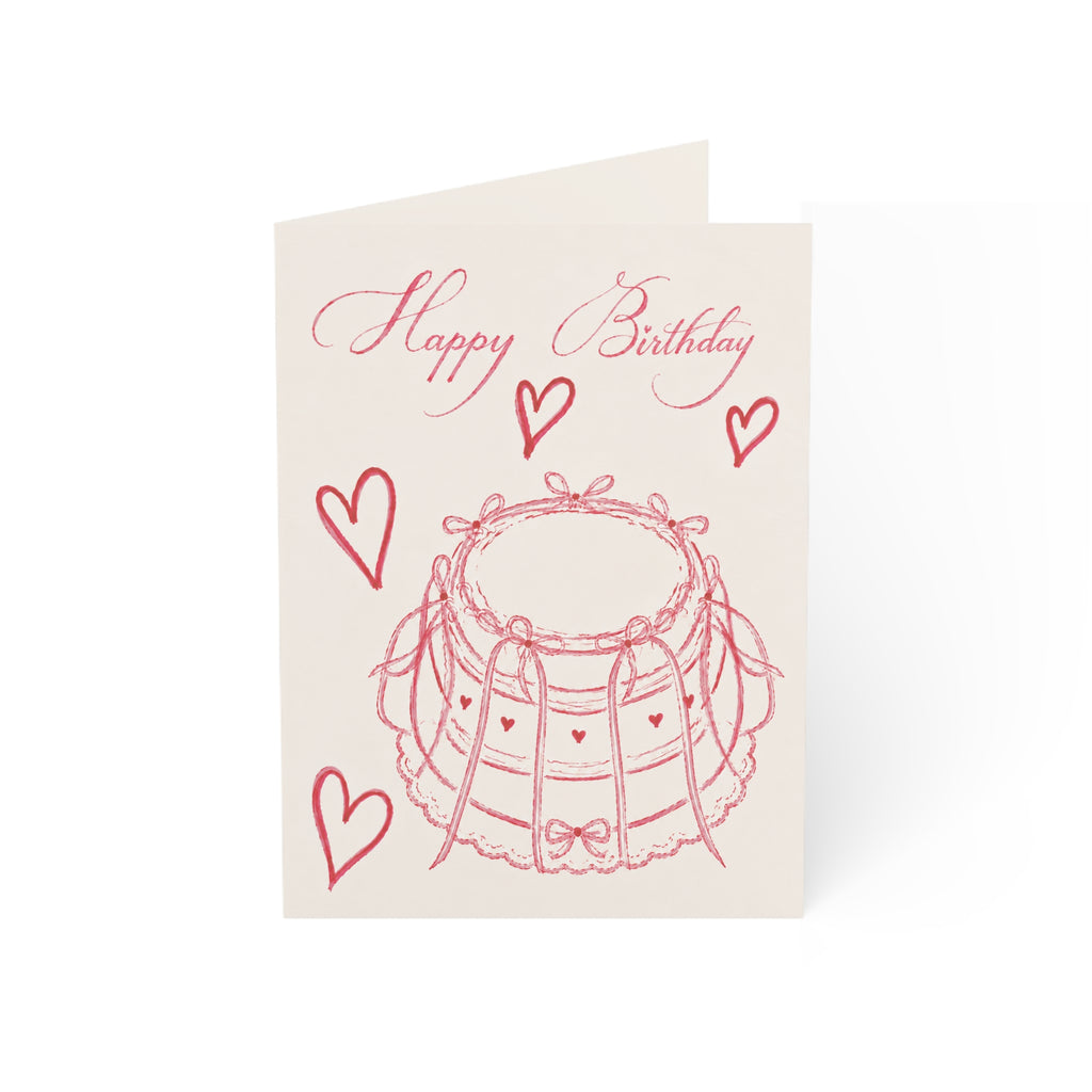 Happy Birthday Cake Greeting Card — Romantic Pink Heart Birthday Cards (1/10/30/50 pcs)