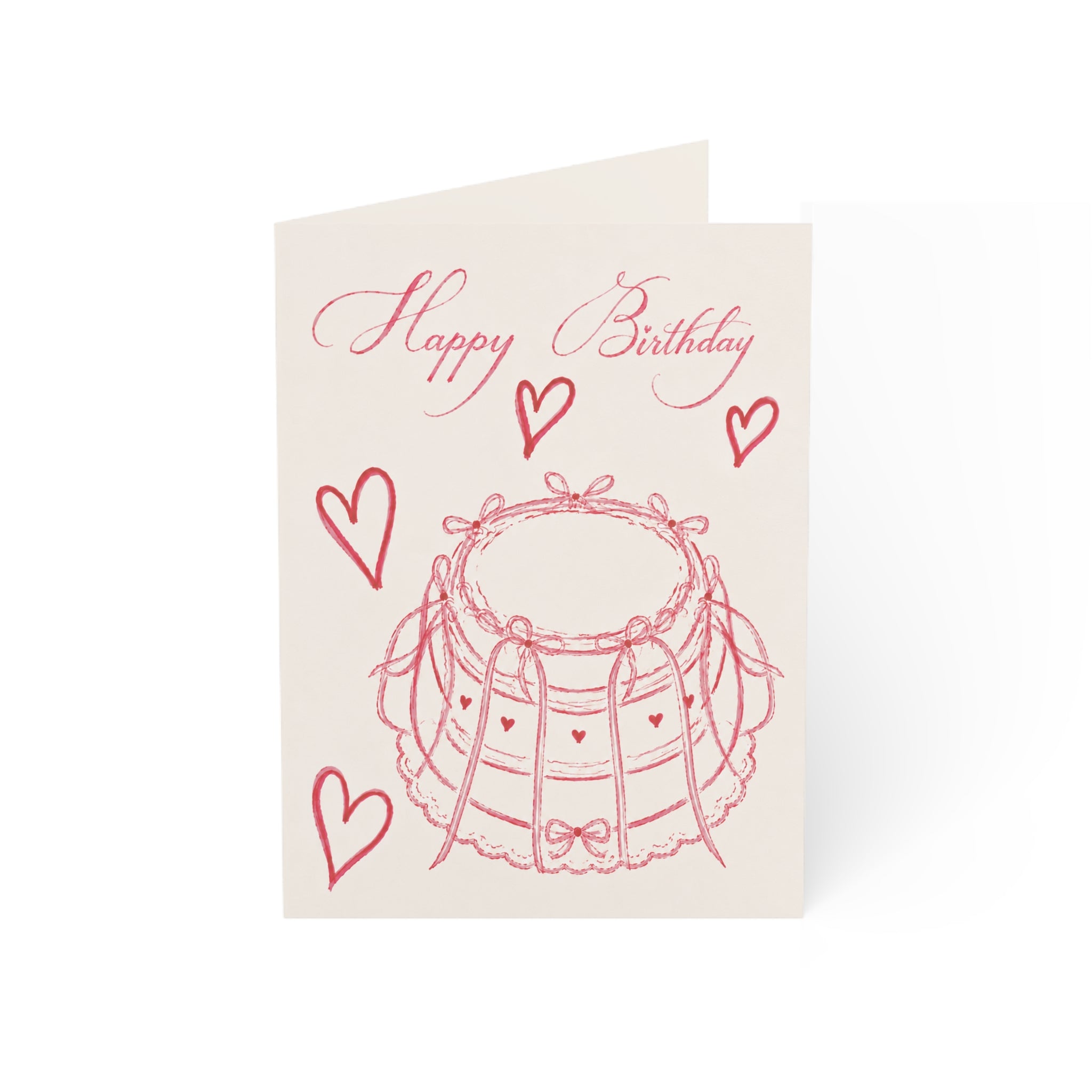 Happy Birthday Cake Greeting Card — Romantic Pink Heart Birthday Cards (1/10/30/50 pcs)