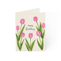 Birthday Tulip Greeting Card — Pink Watercolor Floral Cards (Single or Bulk Packs)