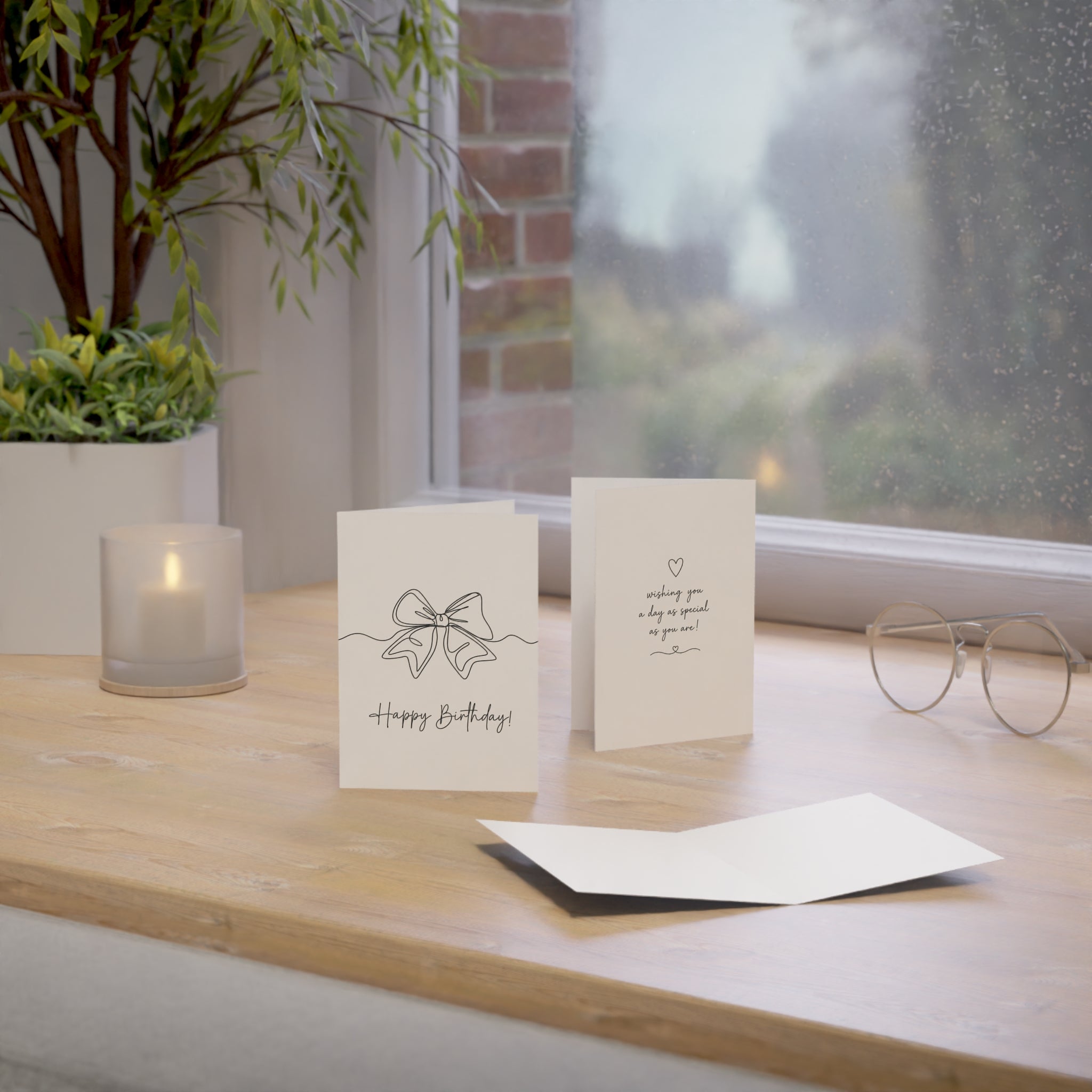 Birthday Greeting Cards — Minimal Bow Design (1/10/30/50 Pack)
