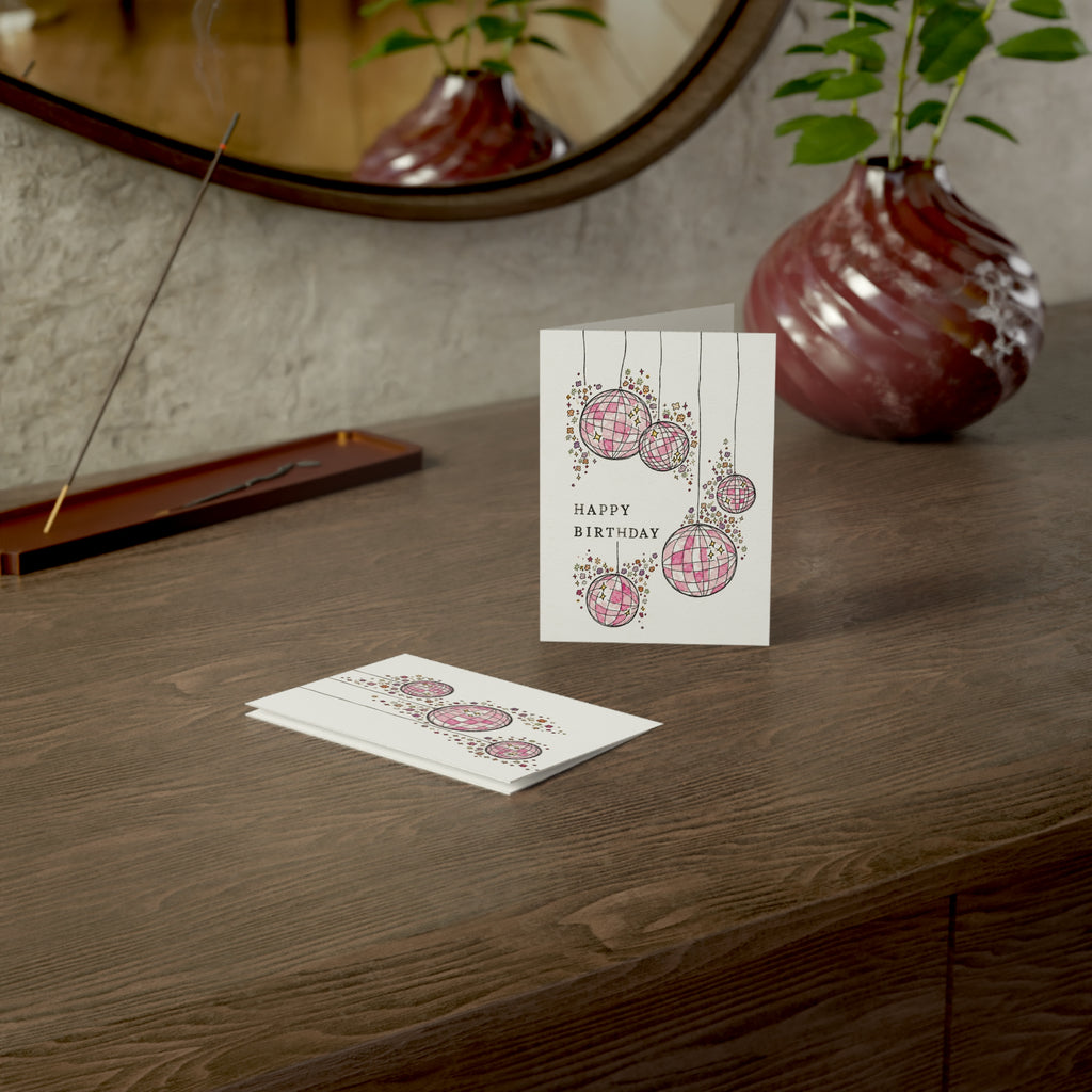 Happy Birthday Pink Disco Ball Greeting Card — Pack of 1/10/30/50
