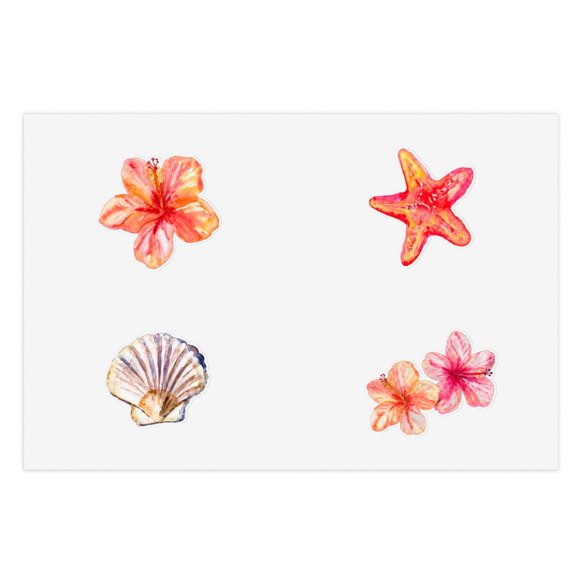 Beach Floral Sticker Sheet — Tropical Plumeria, Starfish & Seashell Decals