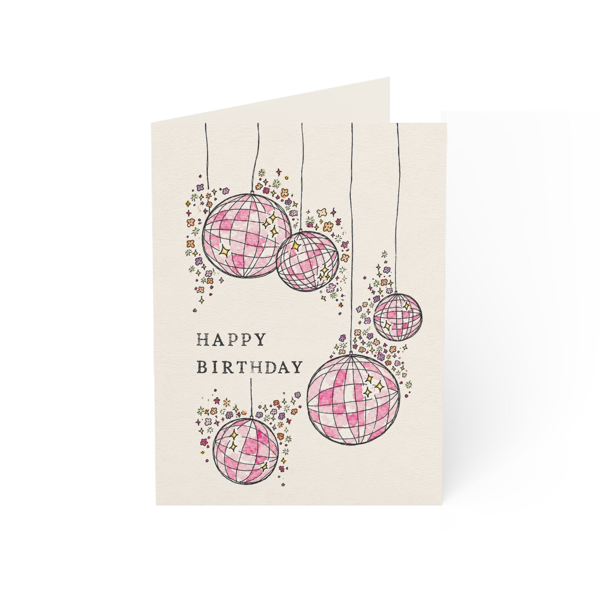Happy Birthday Pink Disco Ball Greeting Card — Pack of 1/10/30/50