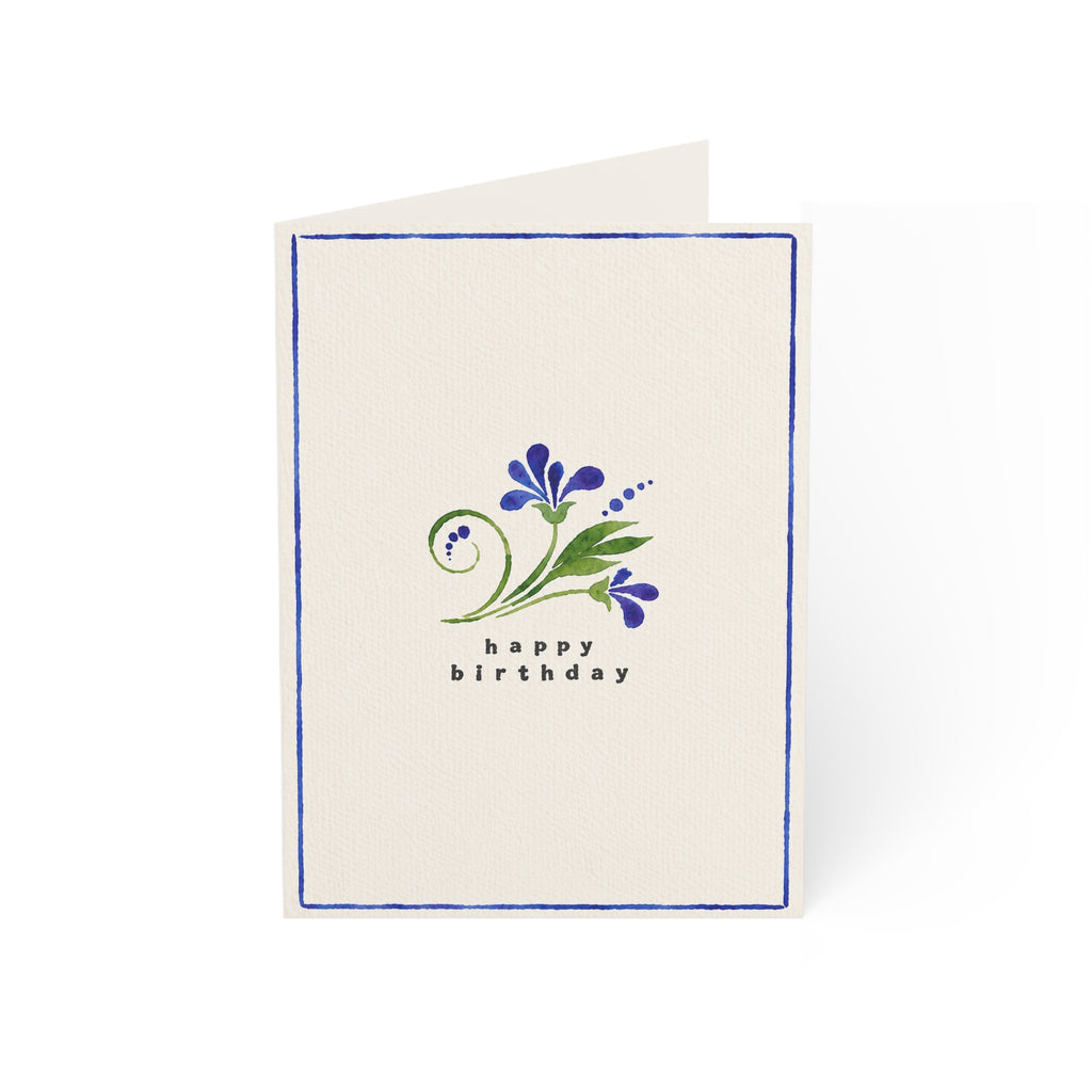 Birthday Greeting Cards — Blue Floral Watercolor Note Cards (1/10/30/50 pcs)
