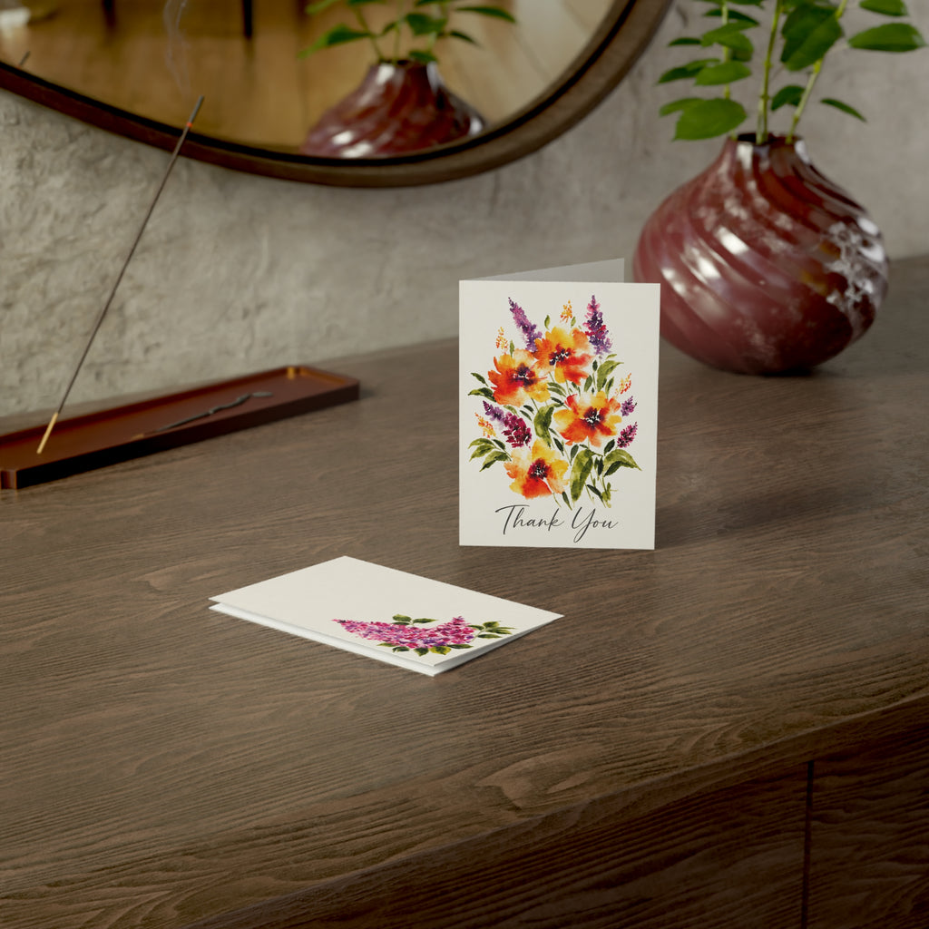 Thank You Floral Greeting Cards — Watercolor Bouquet Note Cards (1/10/30/50 pcs)