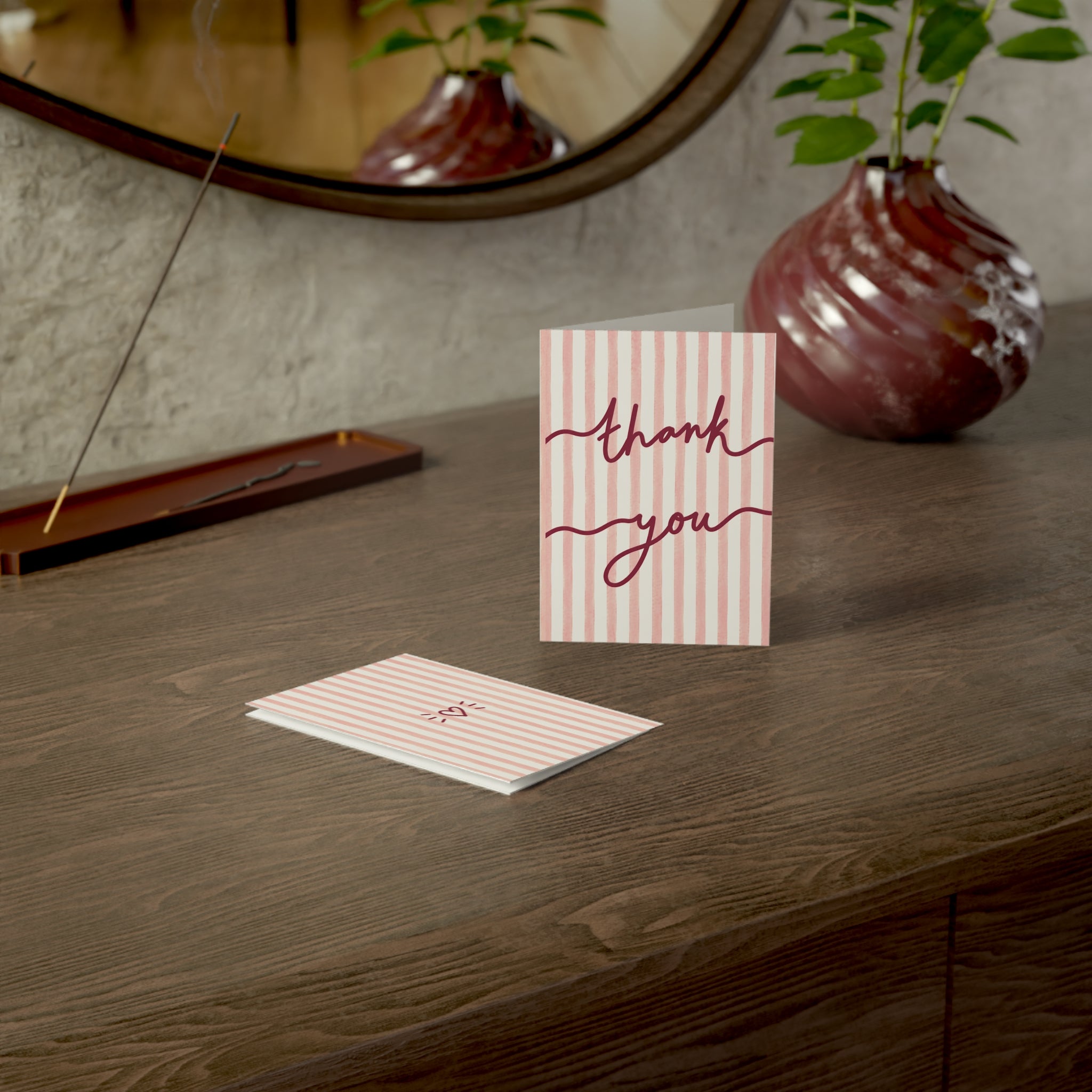 Thank You Greeting Cards — Pink Striped Set (1/10/30/50 pcs)