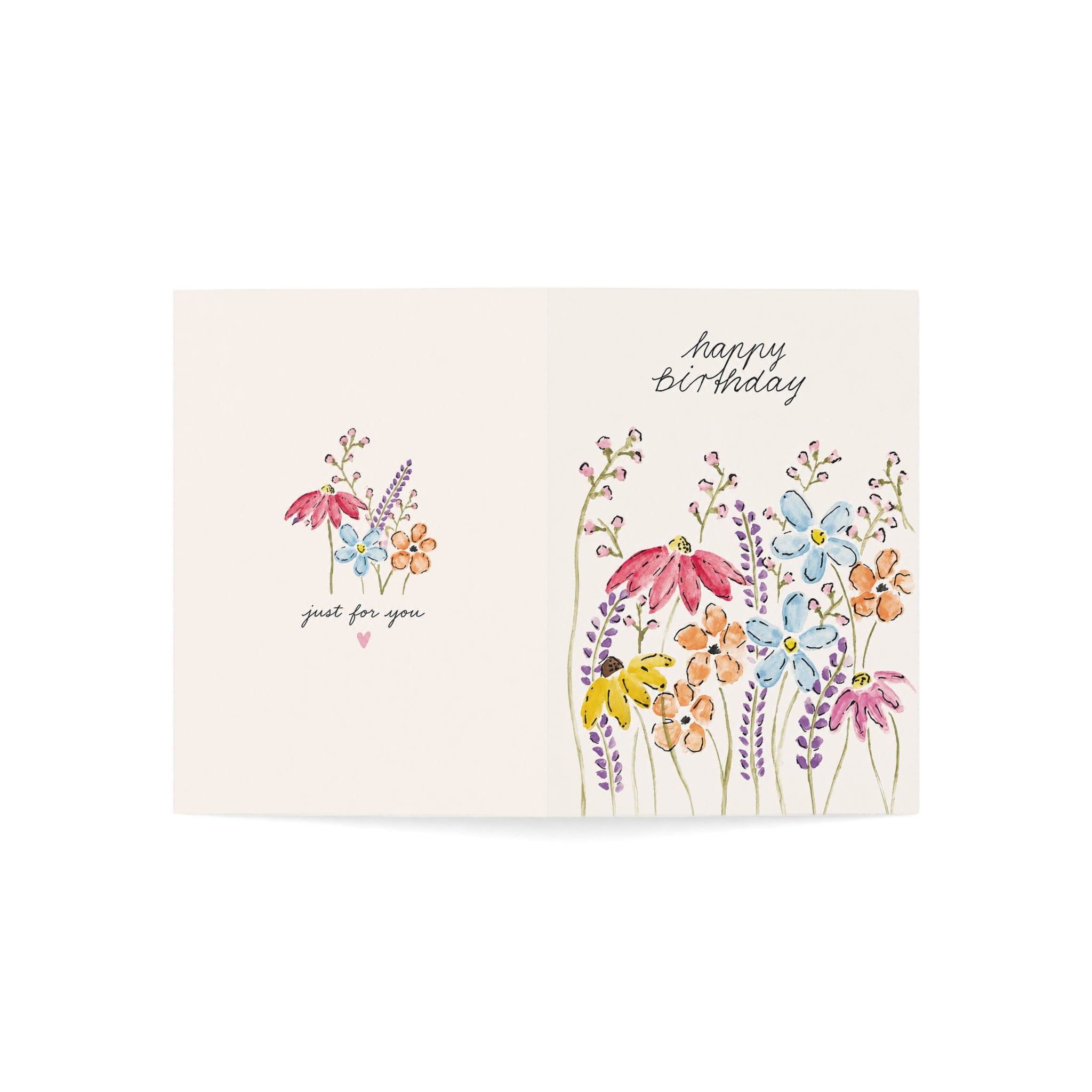 Floral Birthday Greeting Cards — Watercolor Wildflower "Happy Birthday" & "Just For You" Packs (1/10/30/50)