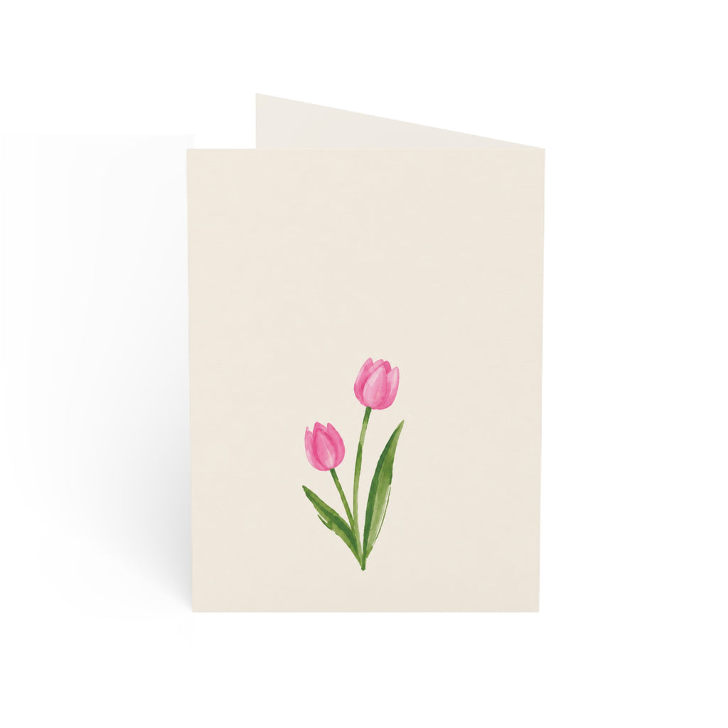 Birthday Tulip Greeting Card — Pink Watercolor Floral Cards (Single or Bulk Packs)