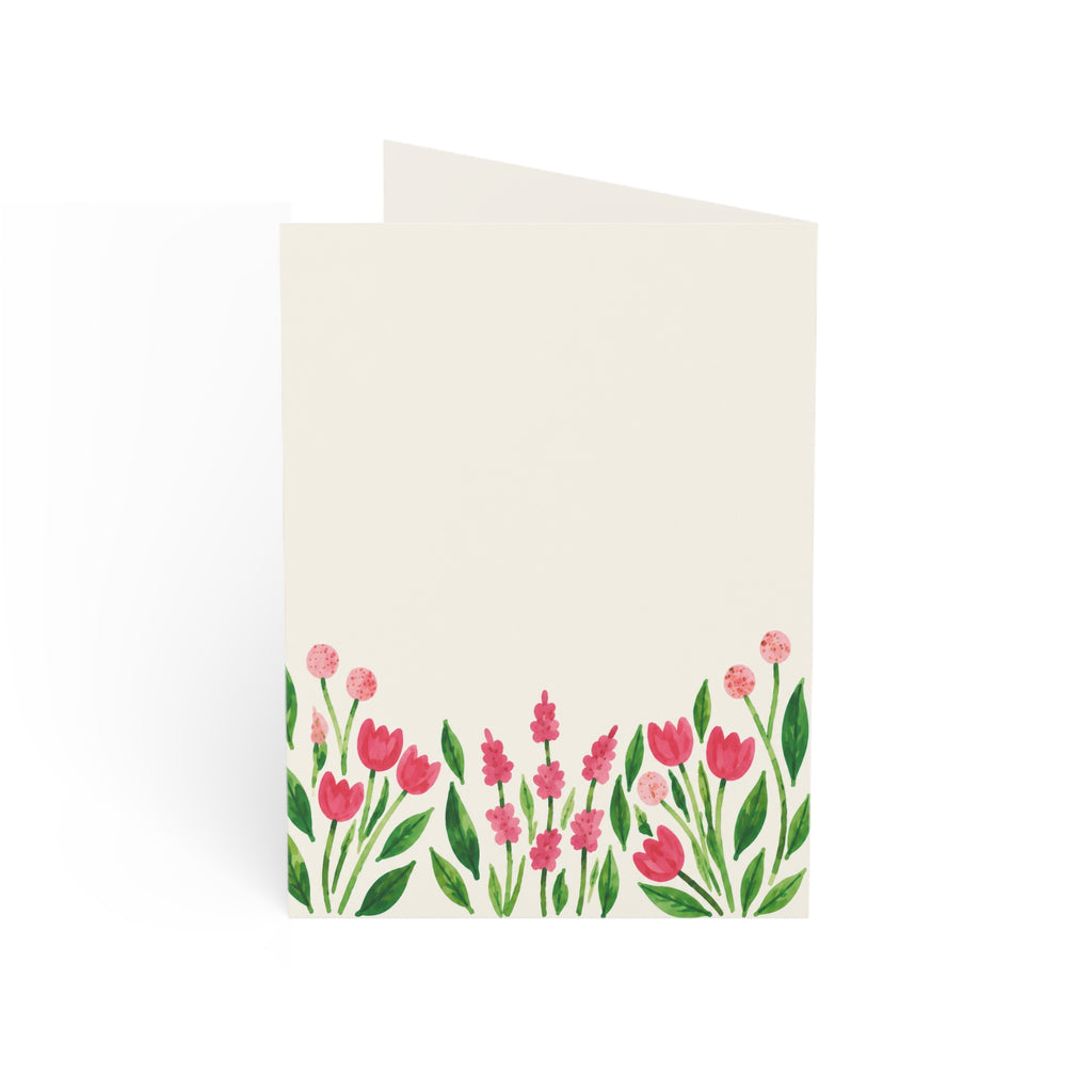 Birthday Greeting Card — Pink Floral "Happy Birthday!" Folded Card (1/10/30/50 pcs)